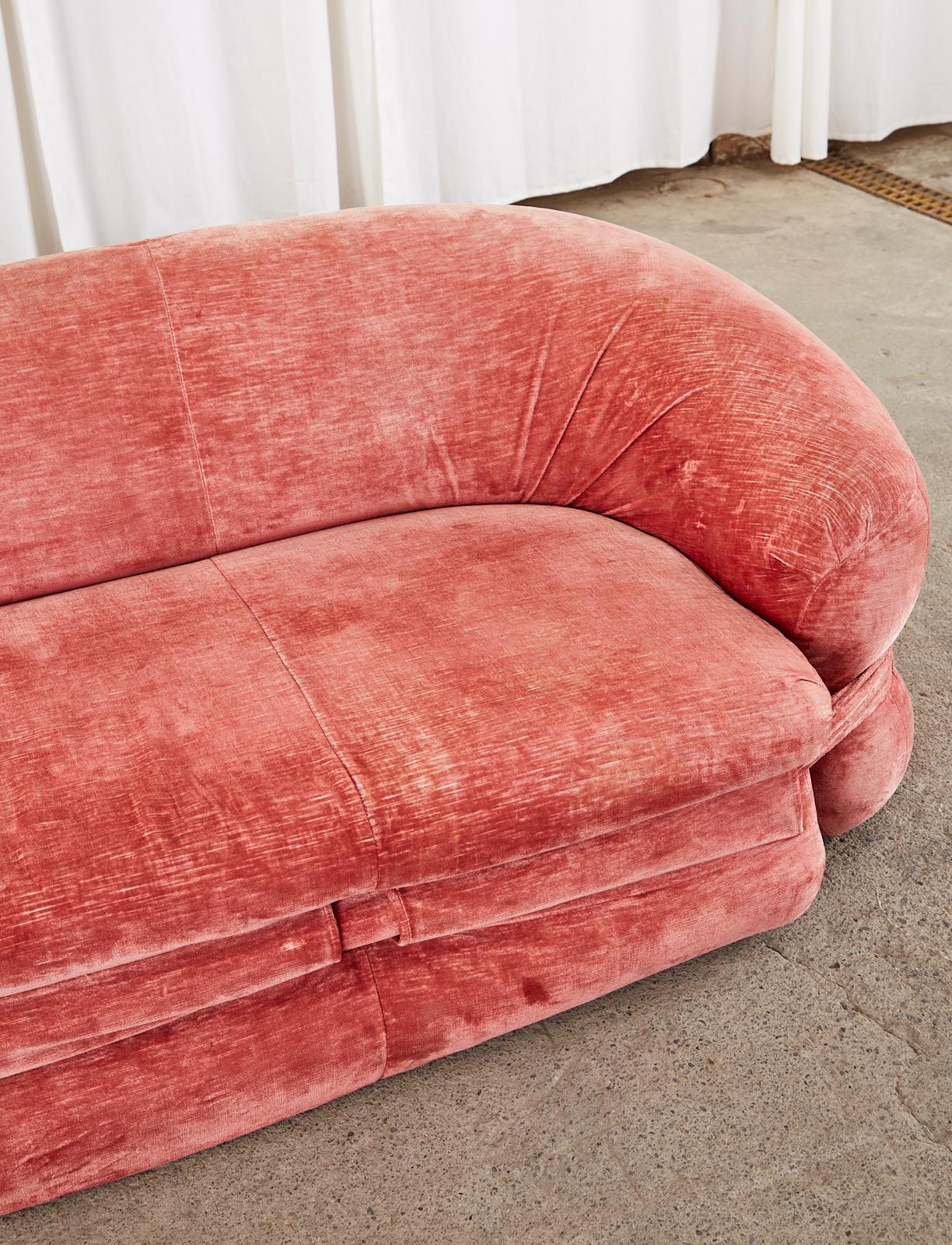 20th Century Mid-Century Harvey Probber Burger Bun Pink Velvet Sofa