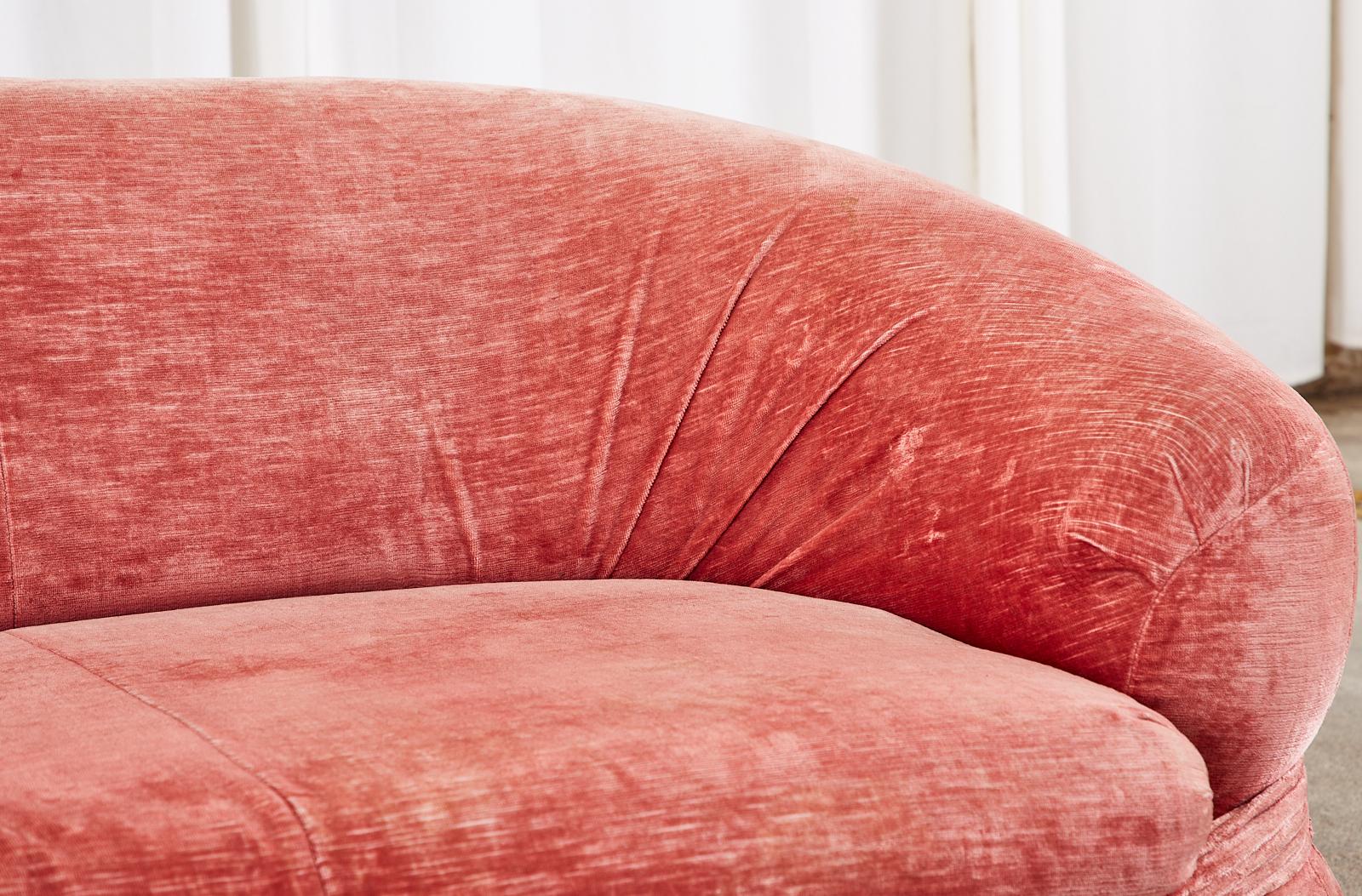 Steel Mid-Century Harvey Probber Burger Bun Pink Velvet Sofa