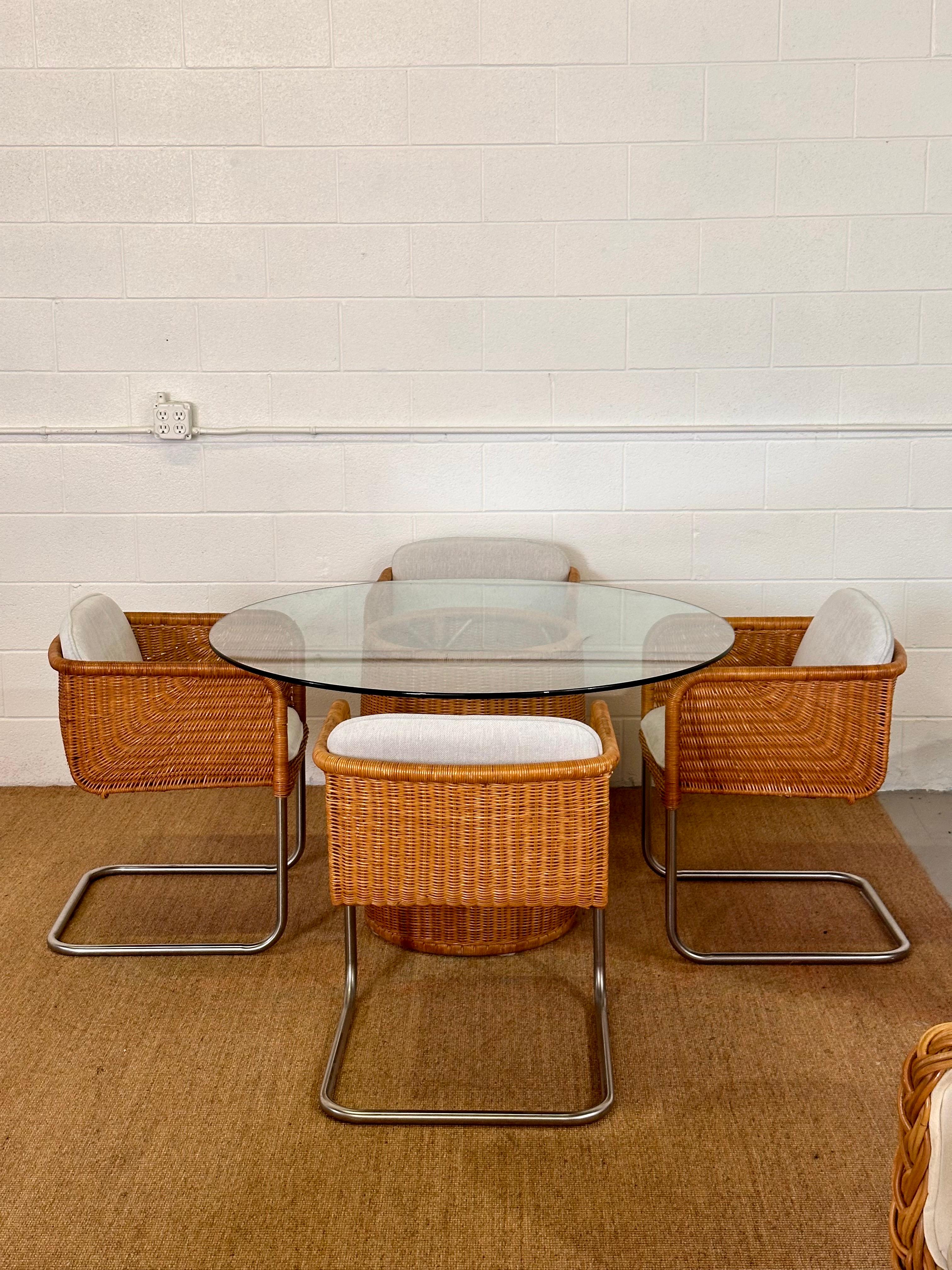 Mid-Century Harvey Probber D43 Wicker Bucket Chairs and Dining Table - Set of 5 6