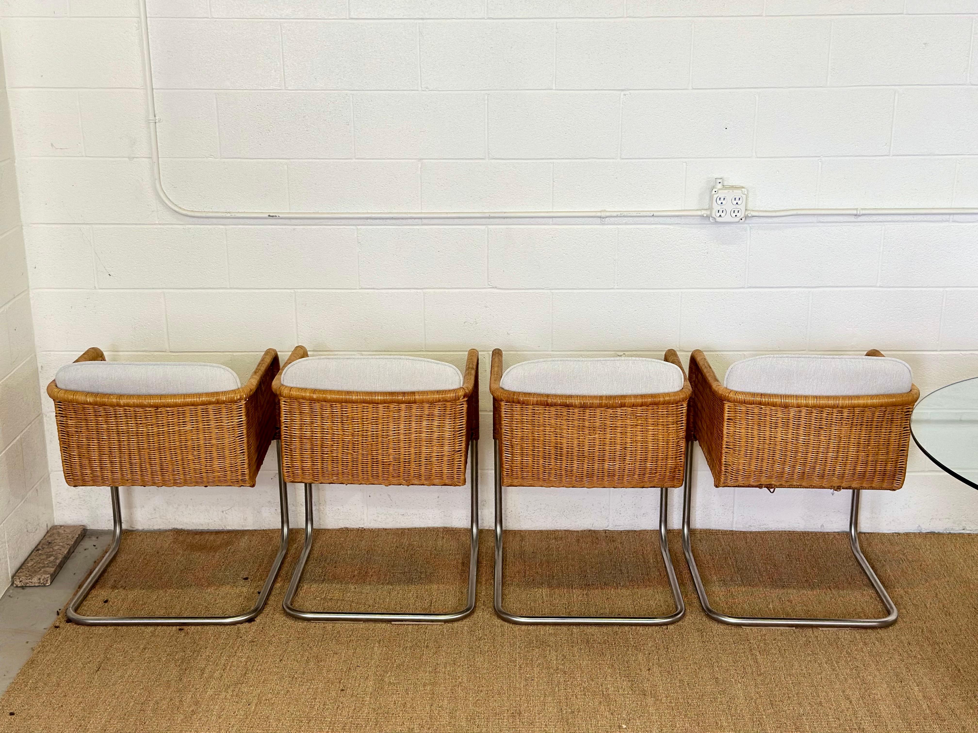 Mid-Century Modern Mid-Century Harvey Probber D43 Wicker Bucket Chairs and Dining Table - Set of 5