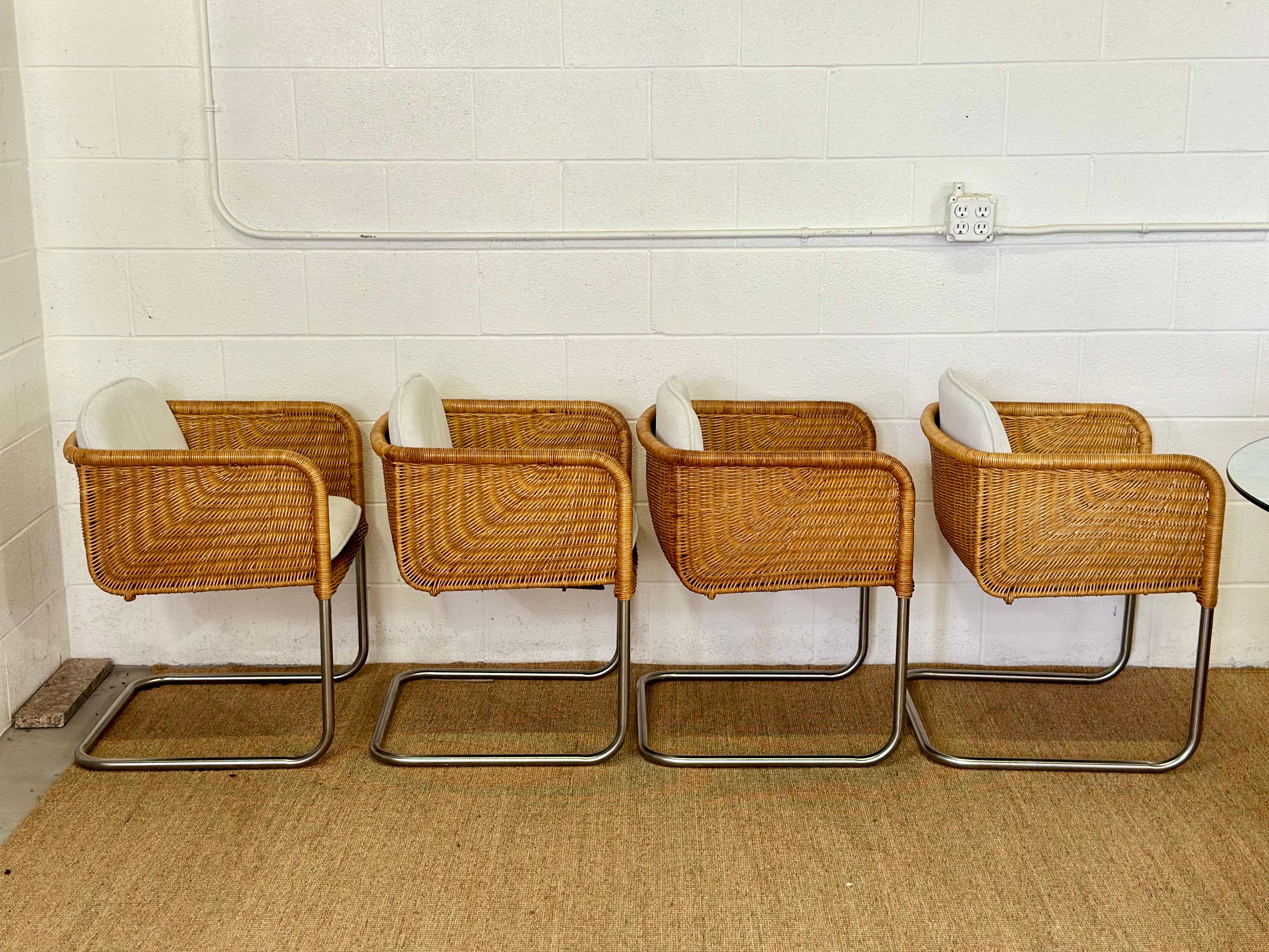 American Mid-Century Harvey Probber D43 Wicker Bucket Chairs and Dining Table - Set of 5