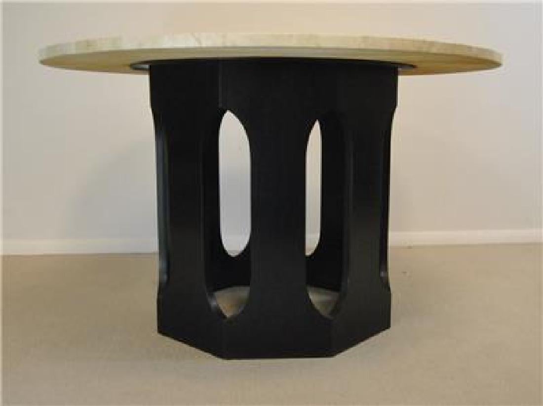 Midcentury Harvey Probber breakfast or game table. This table has a elegant black mahogany cylindrical base with cut out design and a 42