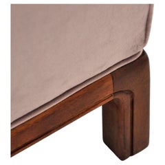 Walnut and Velvet Mid-Century Settee