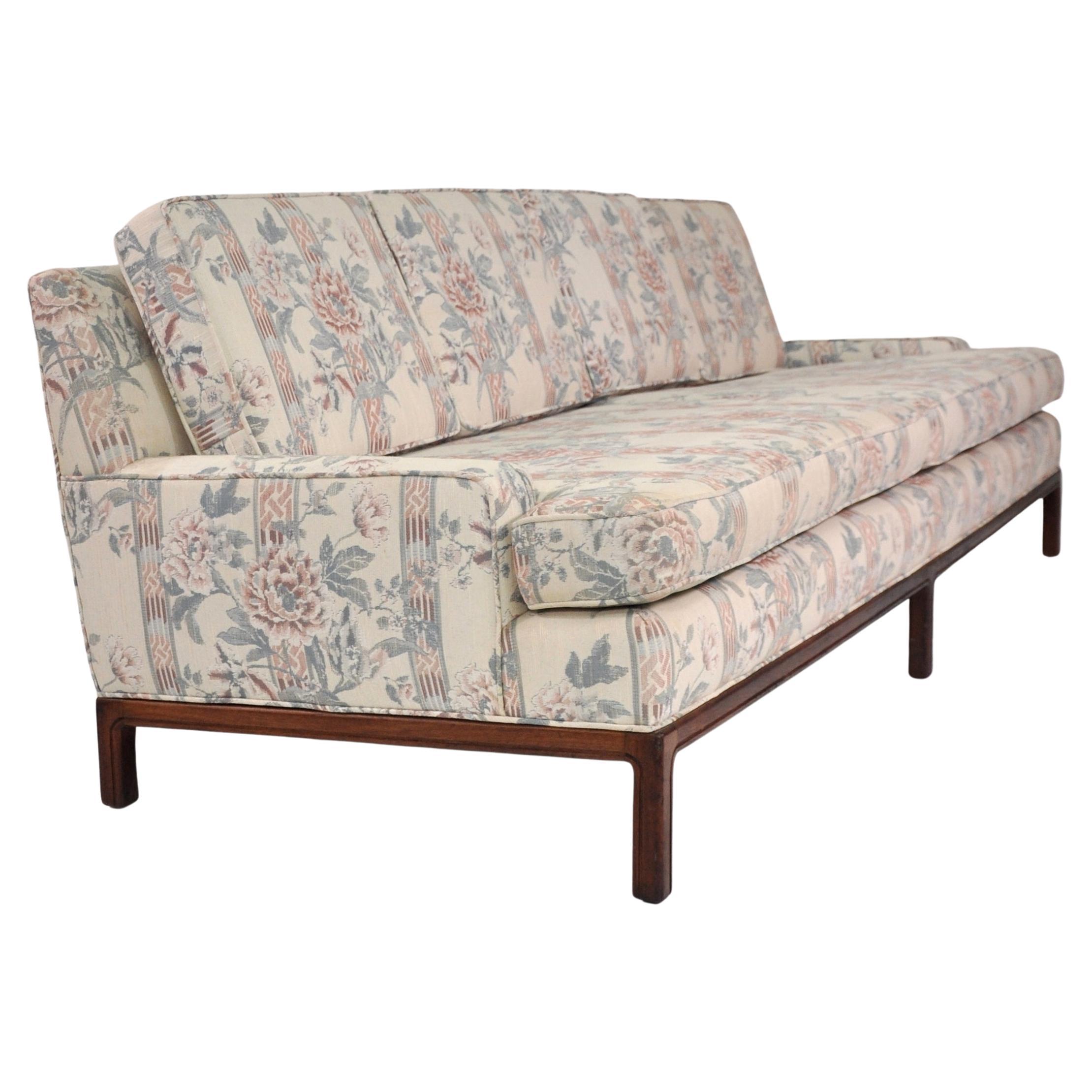 Velvet Midcentury Harvey Probber Style Walnut Sofa For Sale