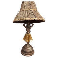 Mid-century Hawaiian "Headache" Dancing Hula Girl Copper Table Lamp by Dodge