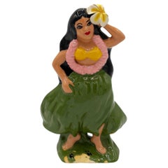 Mid-century "Hawaiian" Hula Girl in Grass Skirt Ceramic Statue