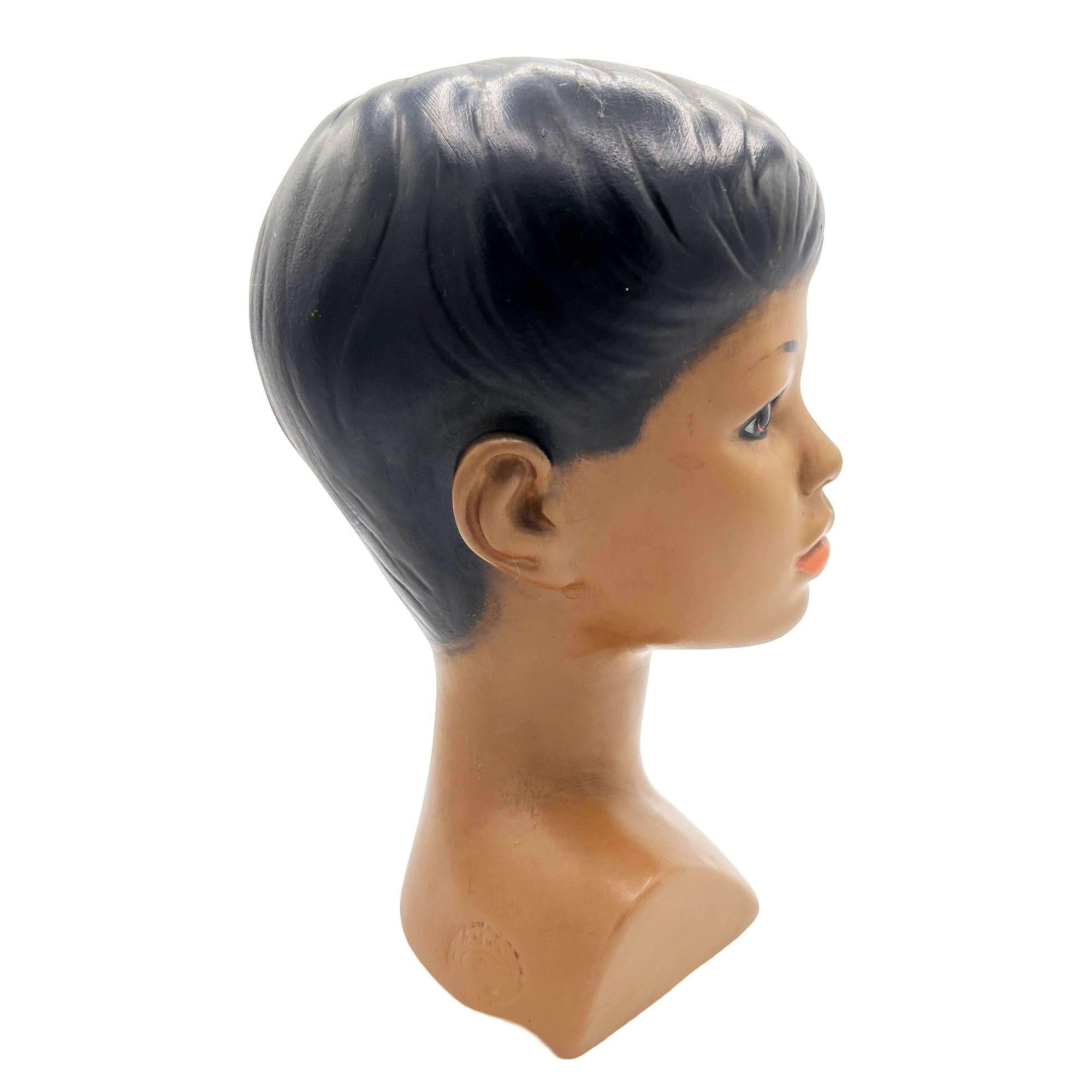 American Mid-century Hawaiian Polynesian Boy Chalkware Bust Statue by Marwal For Sale