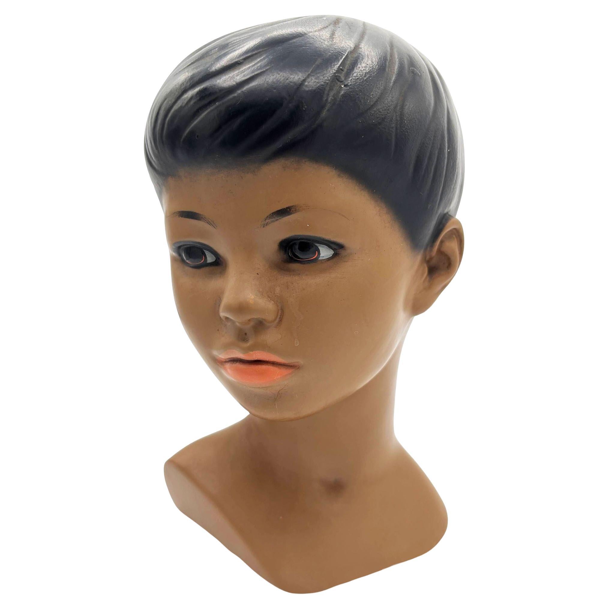 Mid-century Hawaiian Polynesian Boy Chalkware Bust Statue by Marwal For Sale