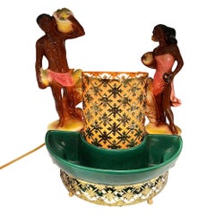 Mid-Century Hawaiian Themed Brass & Ceramic TV Lamp & Planter by Sierra Columbia