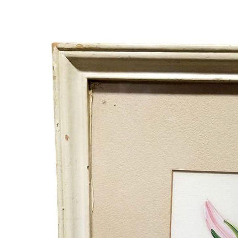 Americano Pittura hawaiana di metà secolo con due gigli su carta firmata E. Wolf, incorniciata in vendita