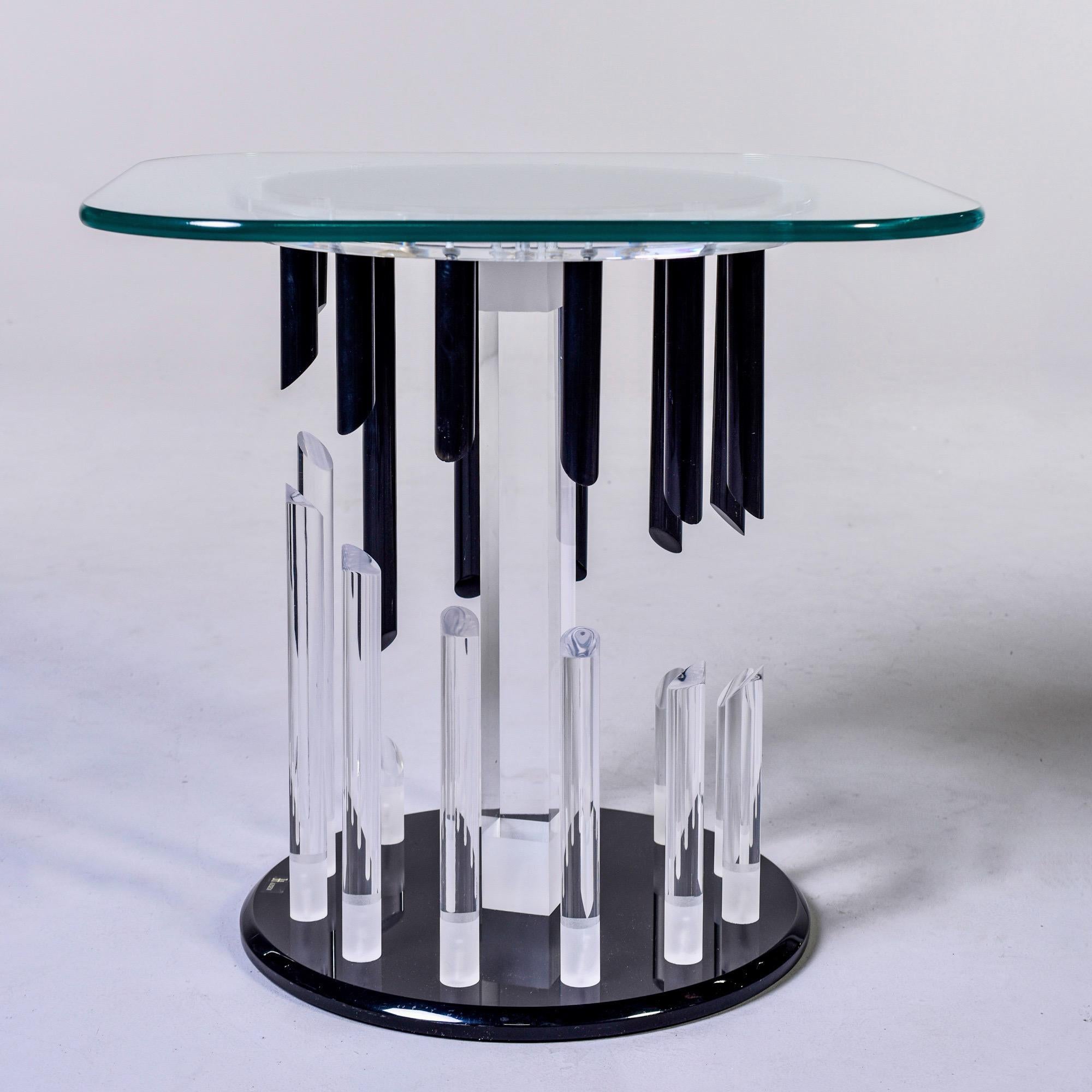 American Midcentury Haziza Clear and Black Lucite Side Table For Sale