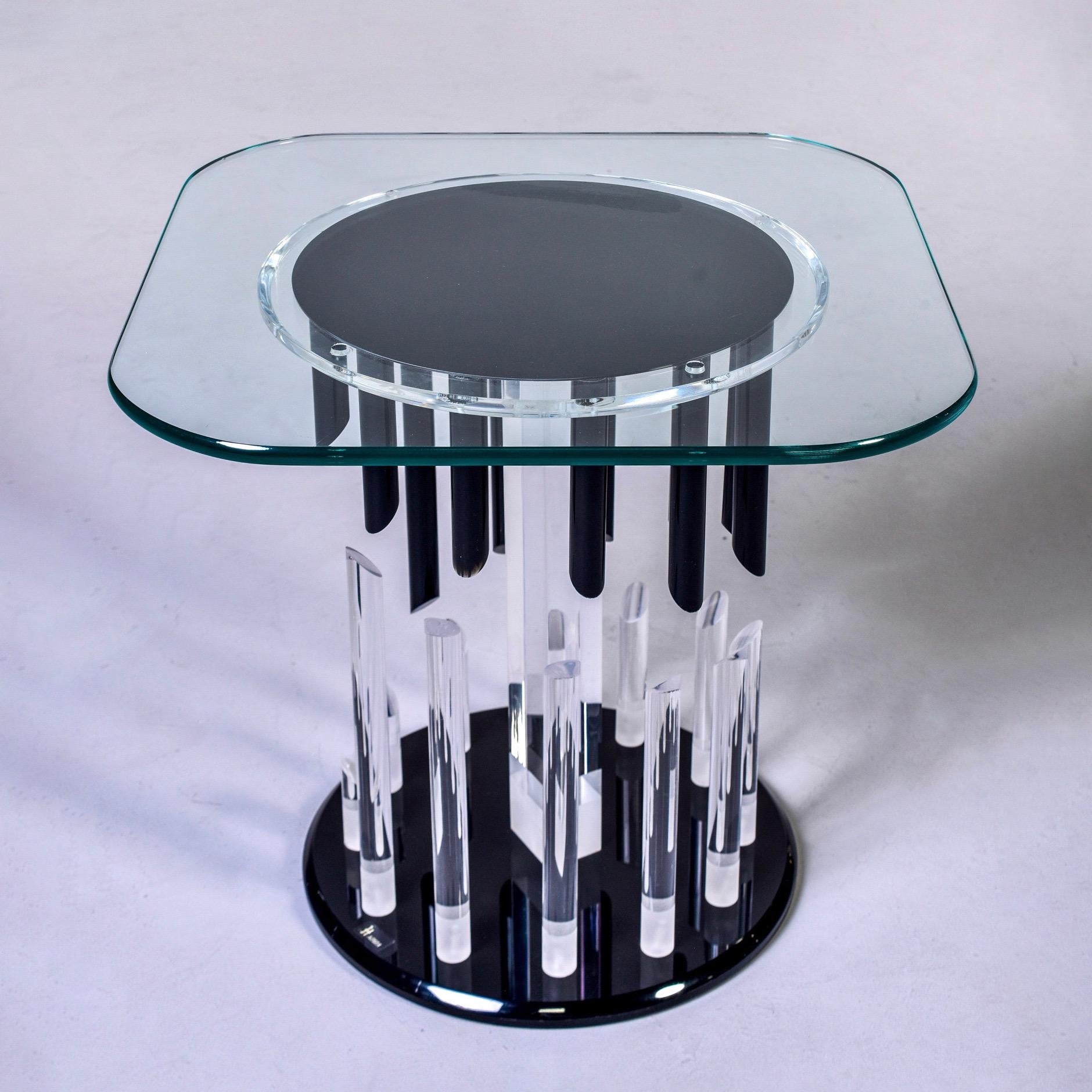 Midcentury Haziza Clear and Black Lucite Side Table In Good Condition For Sale In Troy, MI