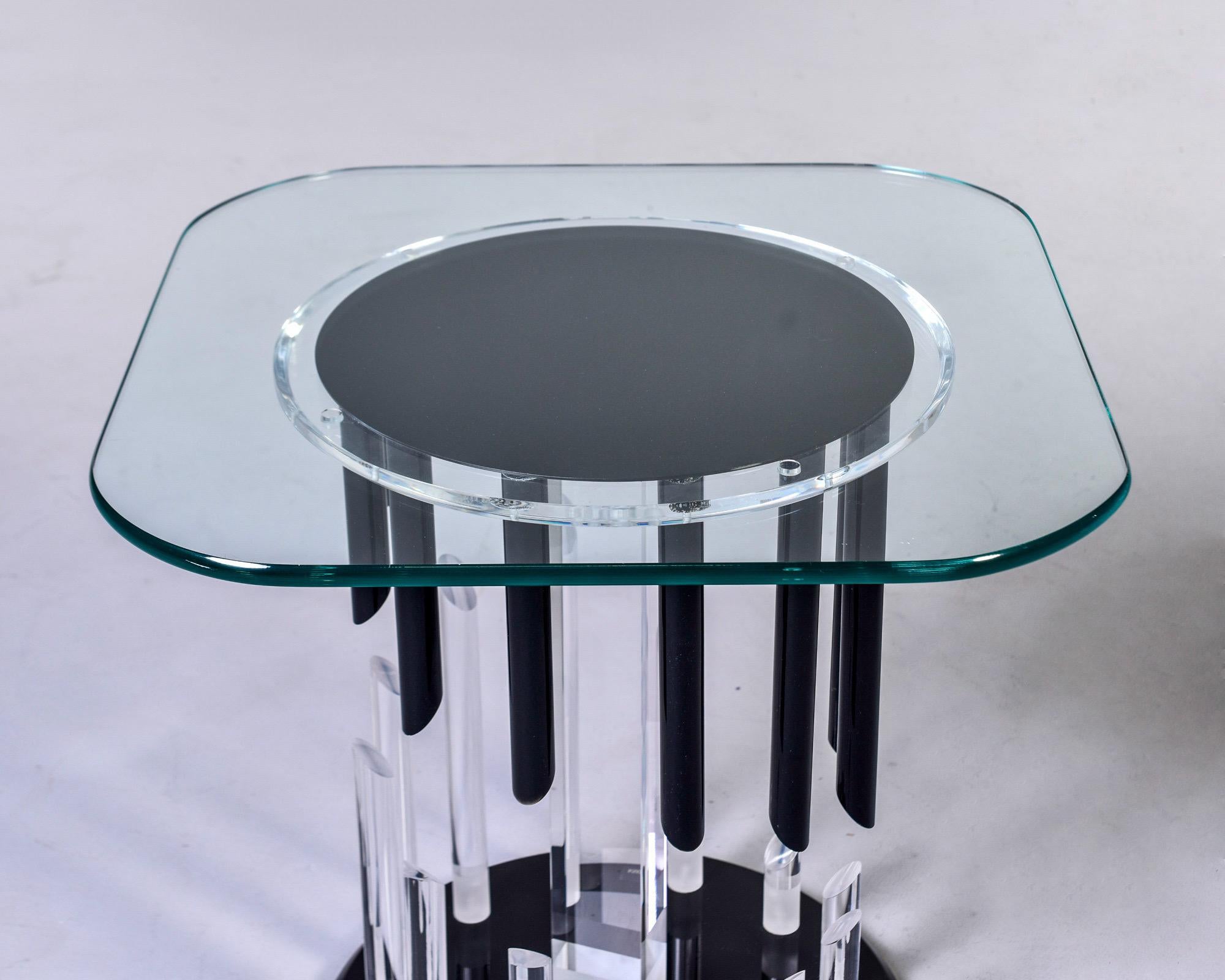 Glass Midcentury Haziza Clear and Black Lucite Side Table For Sale