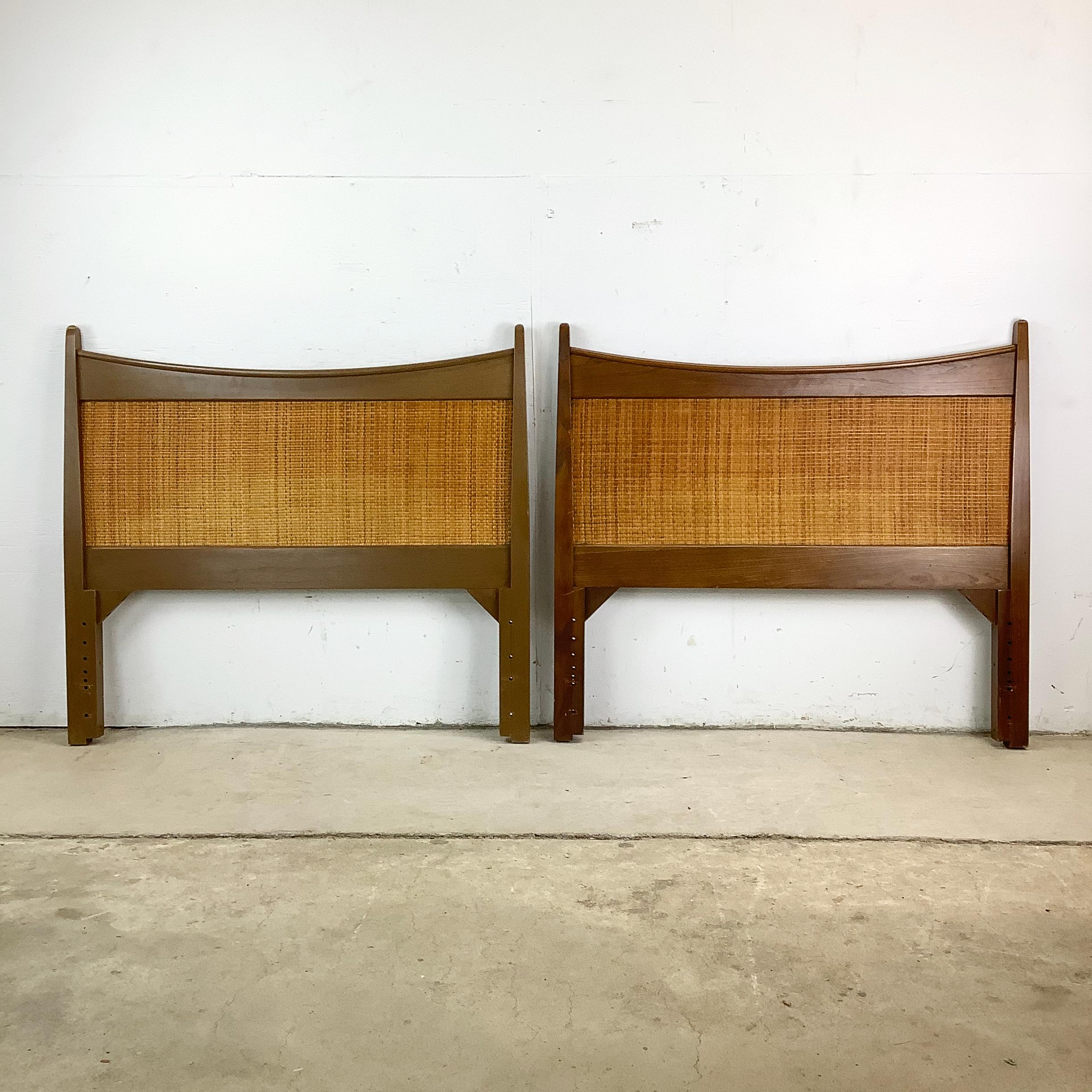 Mid-Century Headboard With Cane Front- Twin Size In Good Condition For Sale In Trenton, NJ