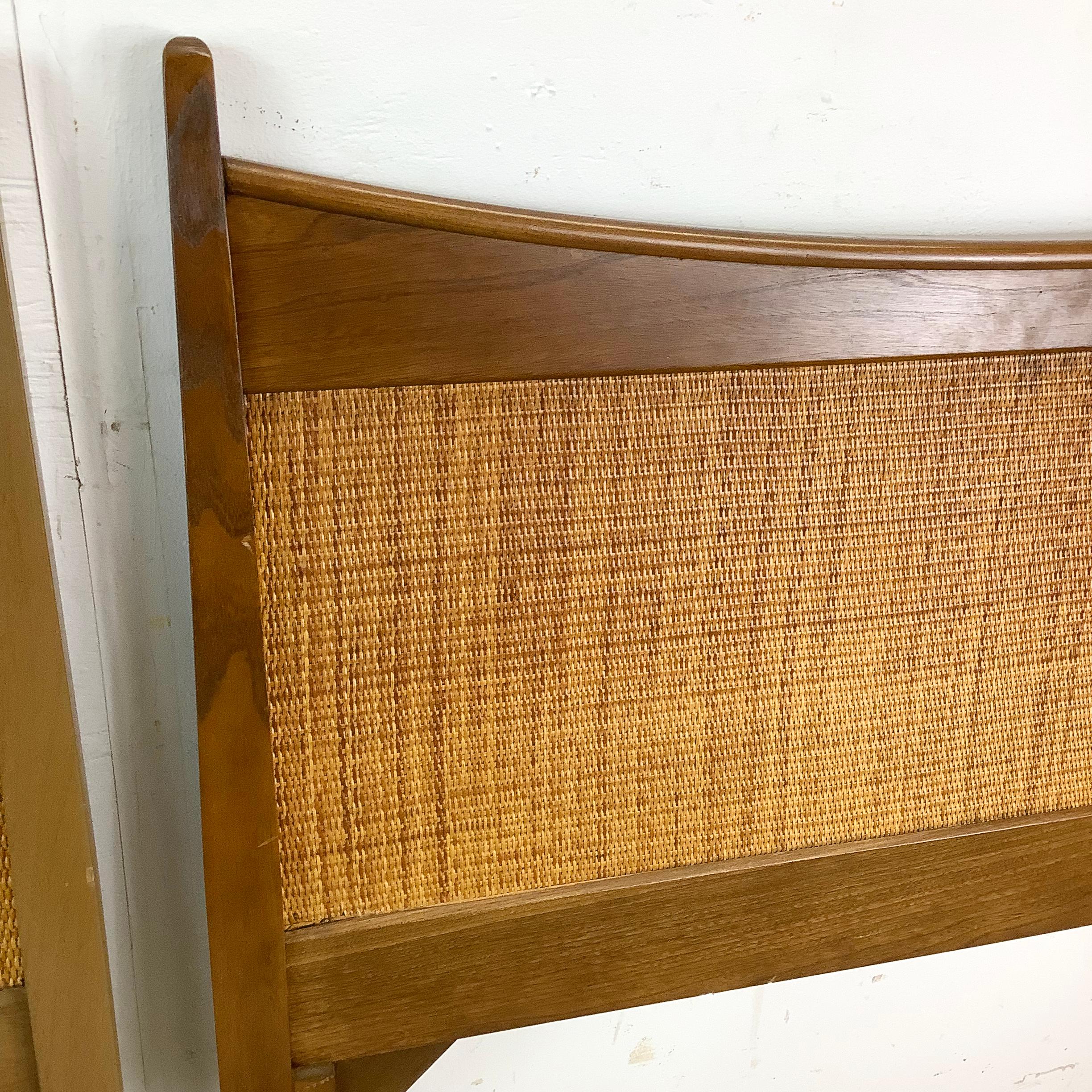 Wood Mid-Century Headboard With Cane Front- Twin Size For Sale