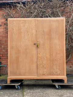 Midcentury Heal’s Limed Oak Wardrobe Arts & Crafts Compactum, circa 1930