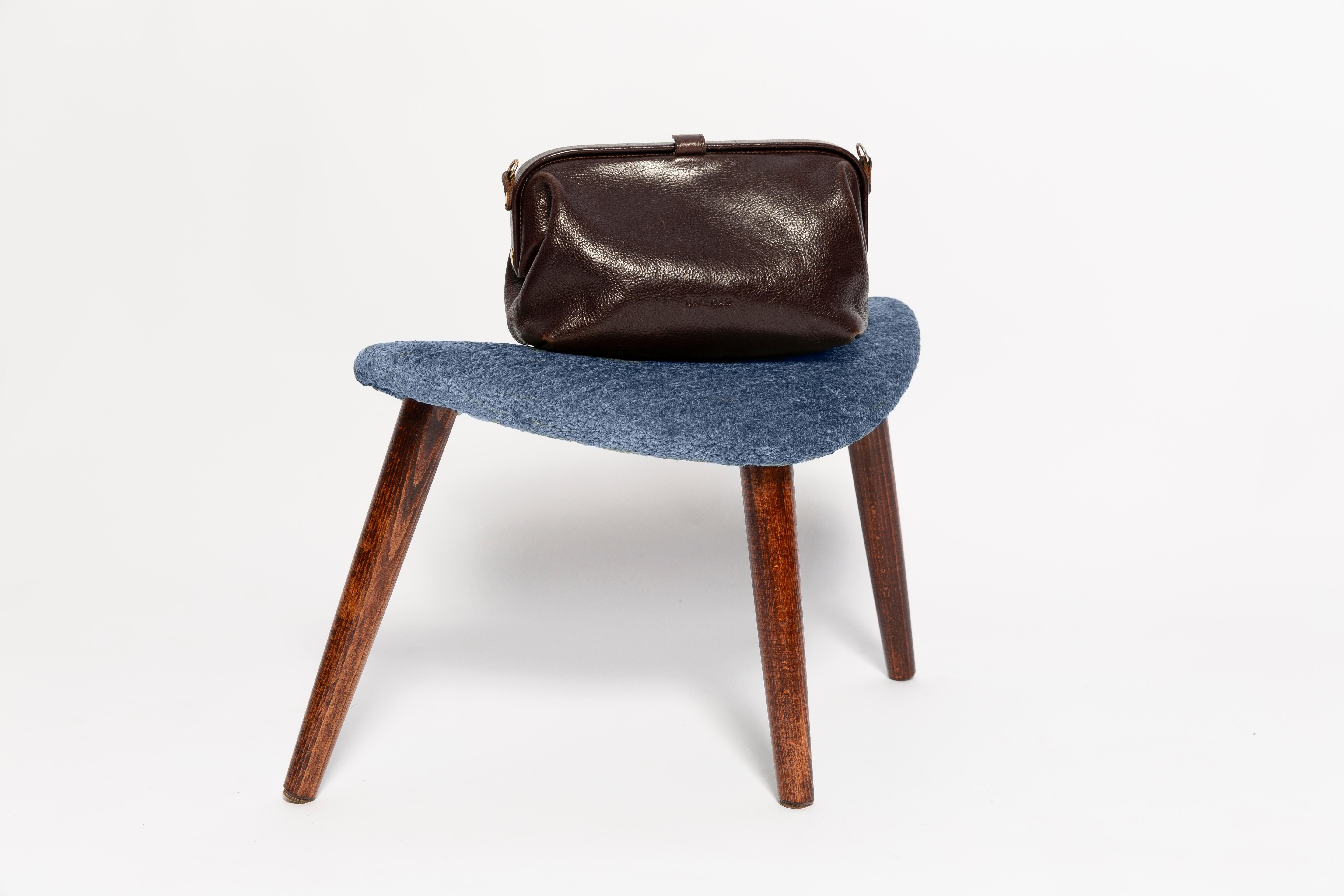 20th Century Mid Century Heart Chair and Stool, Blue Velvet, Dark Wood, Europe 1960s For Sale