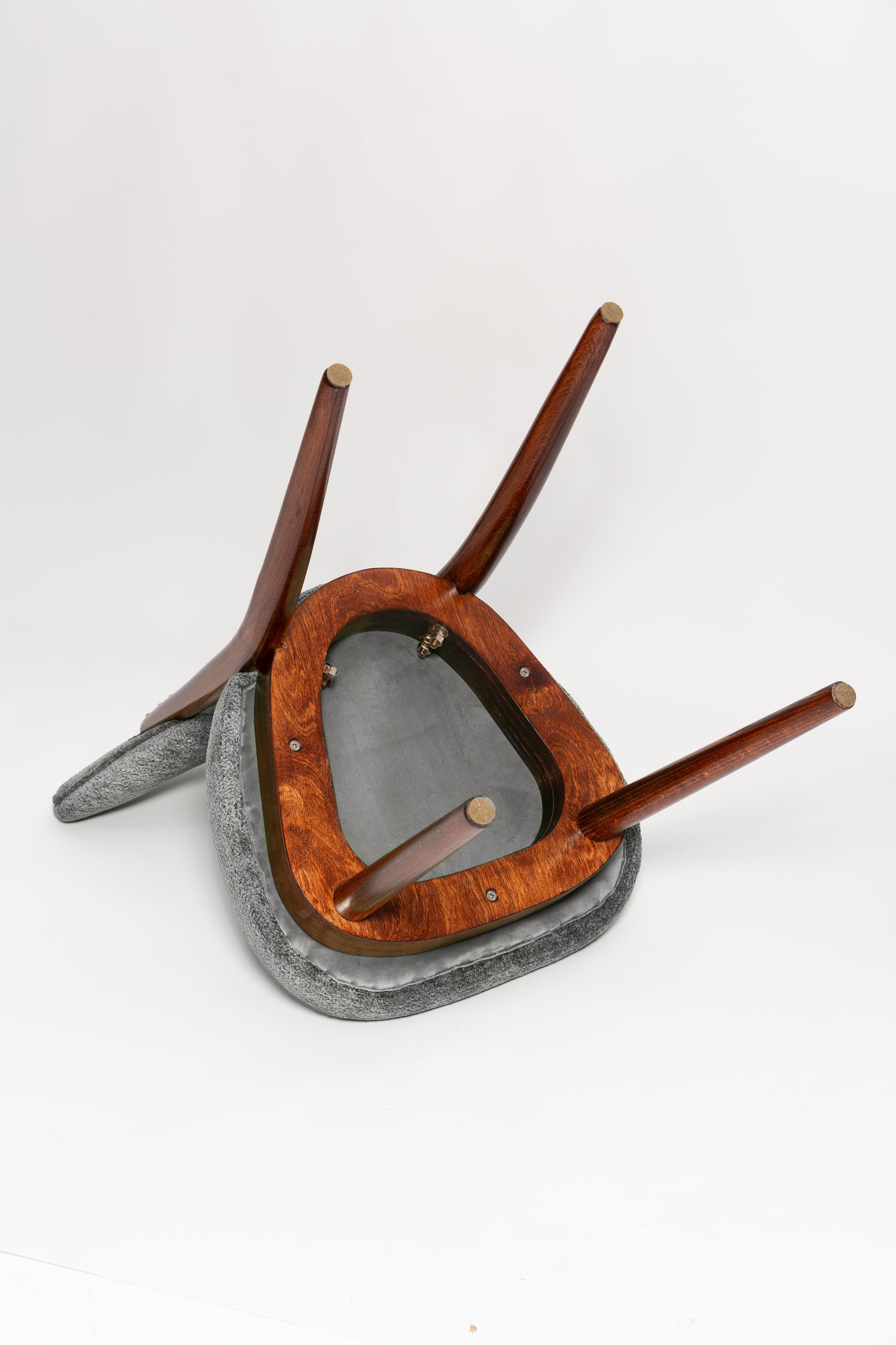 Mid Century Heart Chair and Stool, Gray Velvet, Dark Wood, Europe 1960s For Sale 3