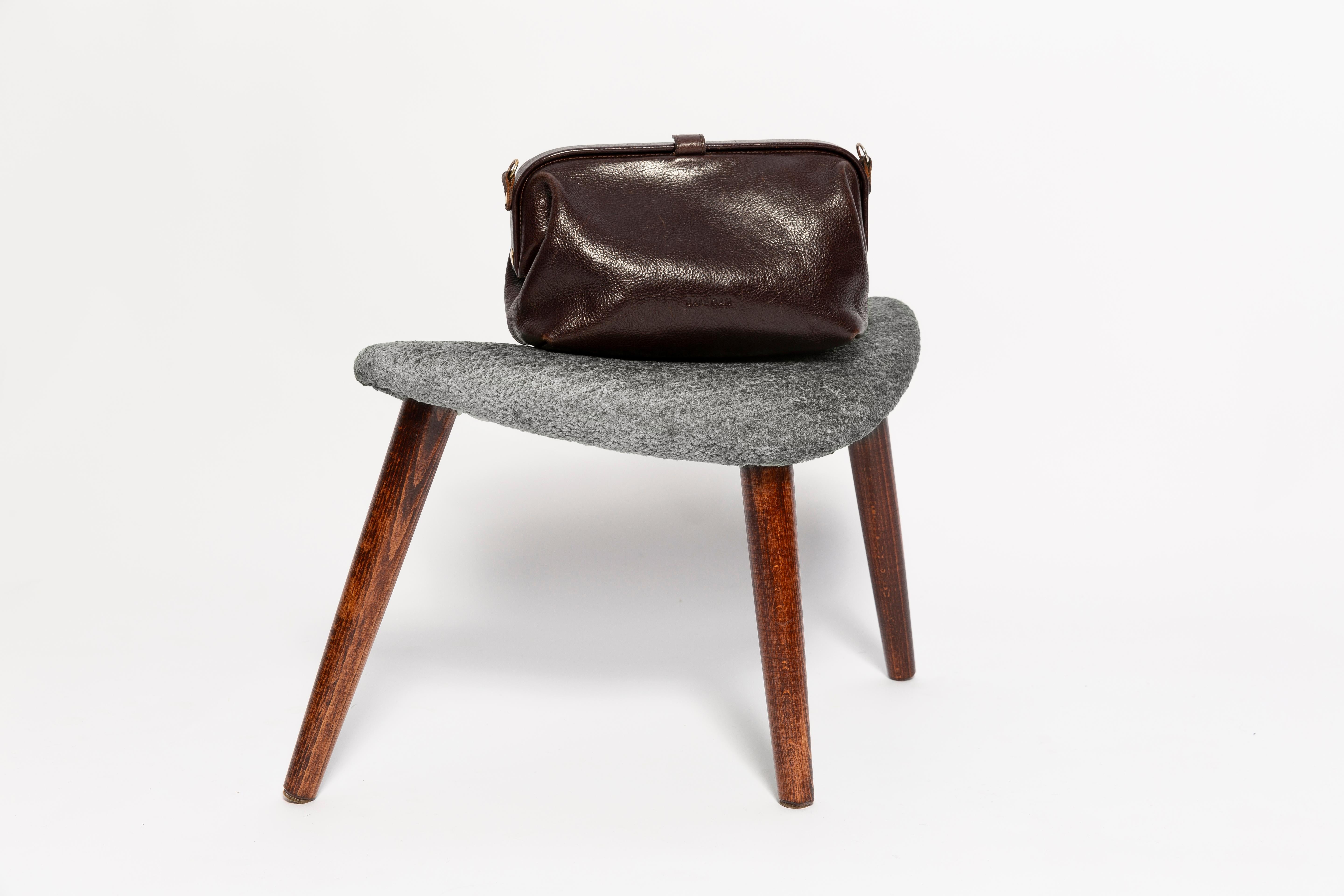 Mid Century Heart Chair and Stool, Gray Velvet, Dark Wood, Europe 1960s For Sale 4