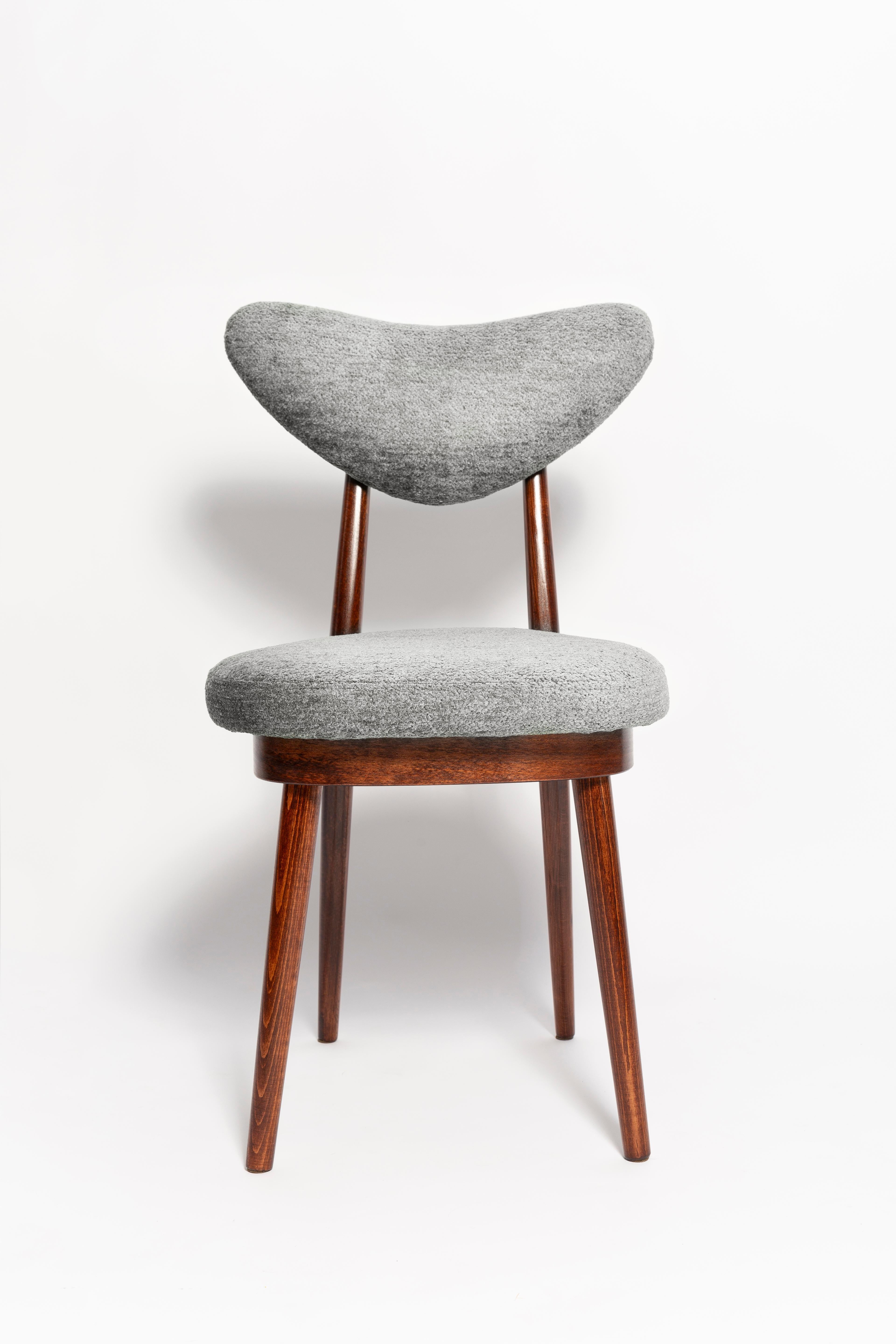 Mid Century Heart Chair and Stool, Gray Velvet, Dark Wood, Europe 1960s For Sale 1