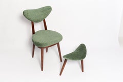 Mid Century Heart Stuhl und Hocker, Grüner Samt, Dunkles Holz, Europa 1960er Jahre