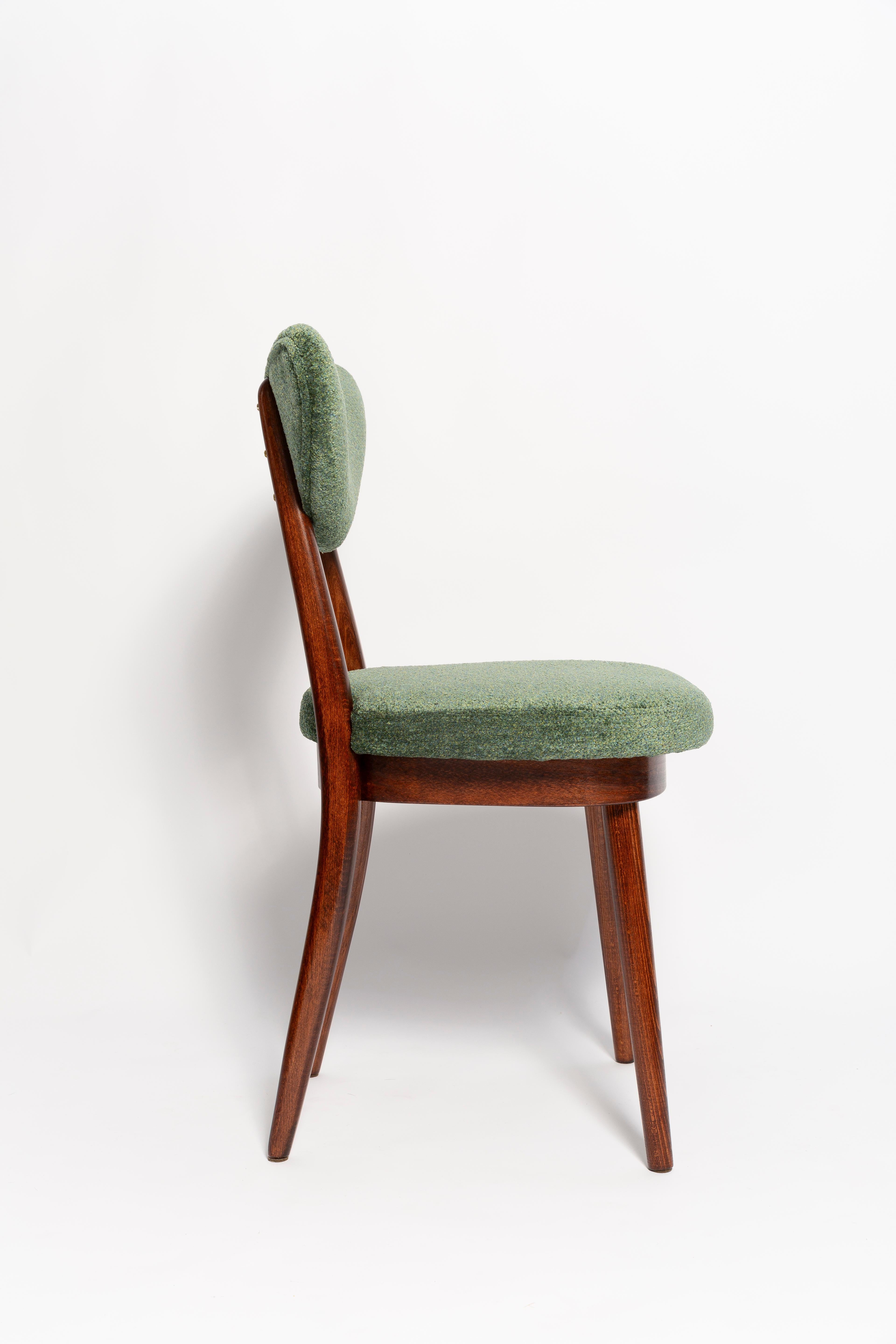 20th Century Mid Century Heart Chair and Stool, Green Velvet, Dark Wood, Europe 1960s For Sale