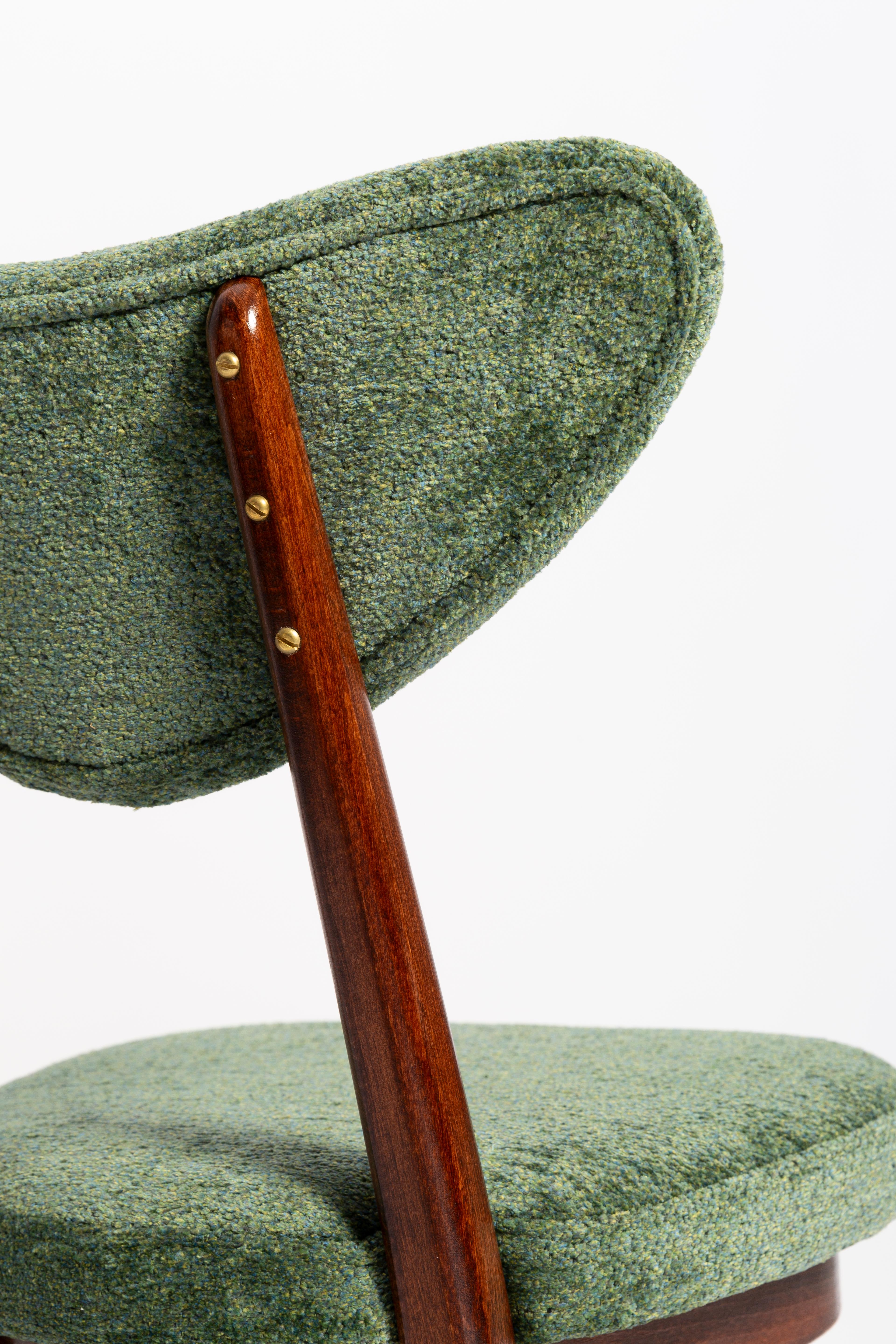 Hand-Crafted Mid Century Heart Chair, Green Velvet, Dark Wood, Europe 1960s For Sale
