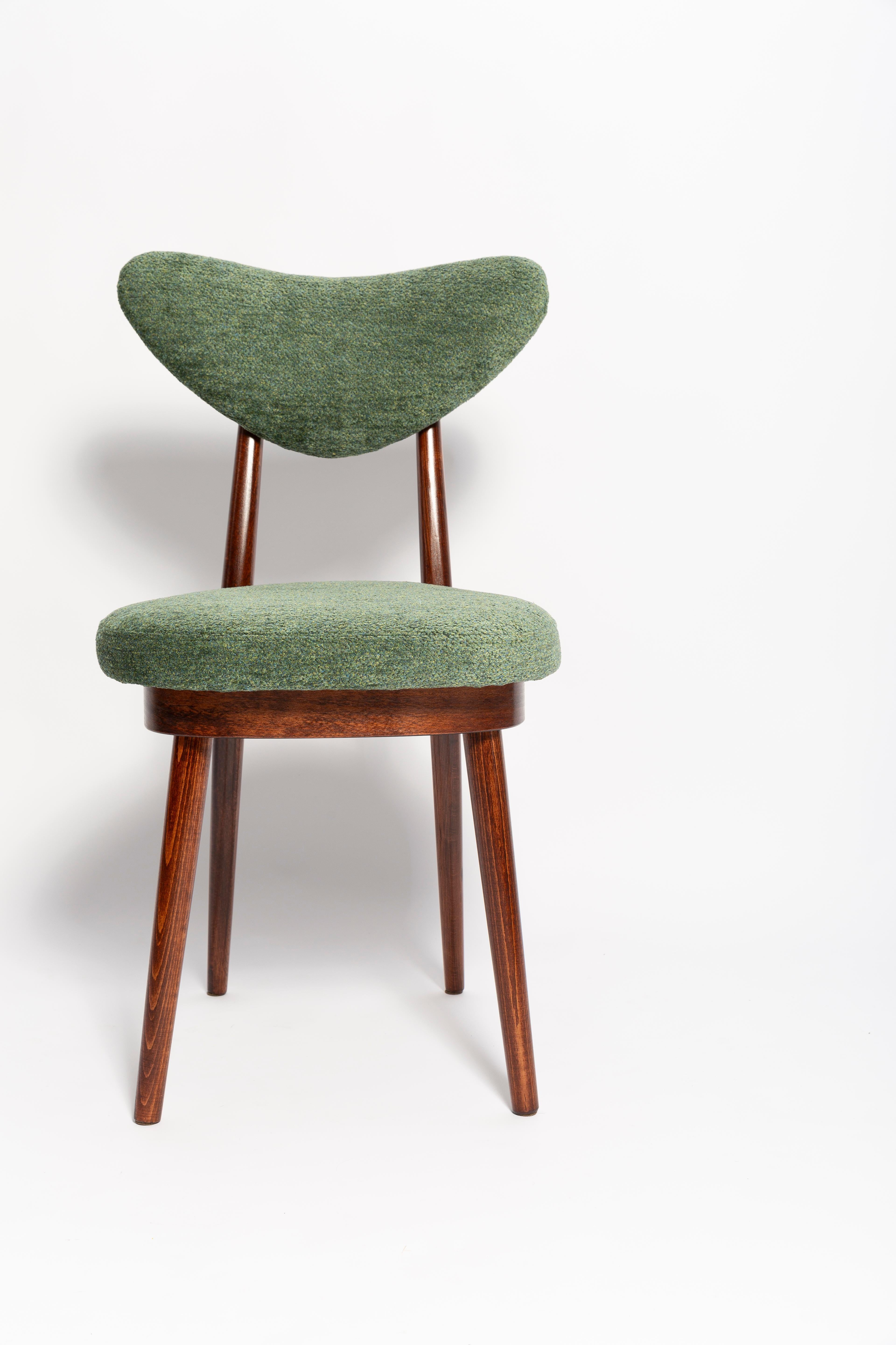 20th Century Mid Century Heart Chair, Green Velvet, Dark Wood, Europe 1960s For Sale