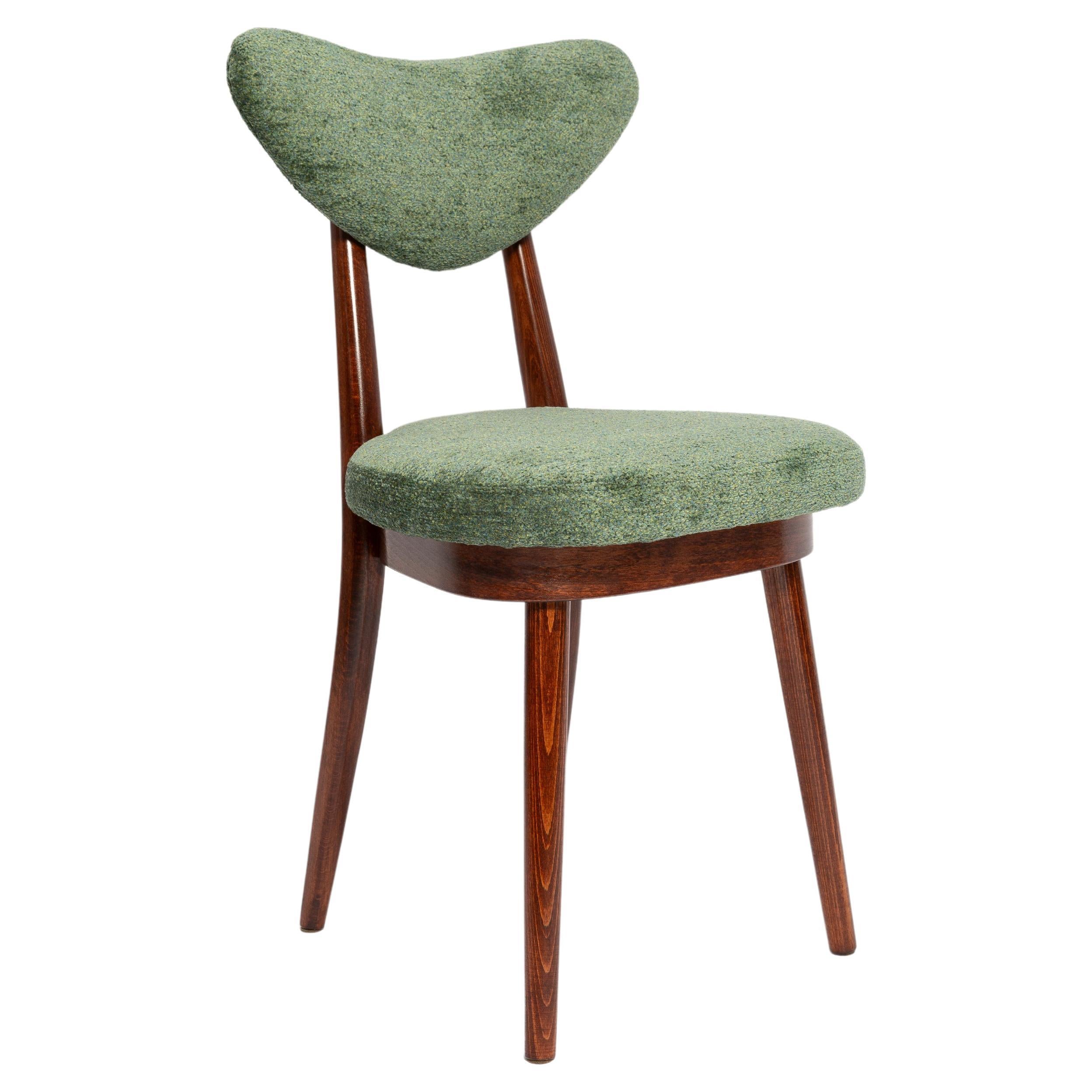Mid Century Heart Chair, Green Velvet, Dark Wood, Europe 1960s For Sale