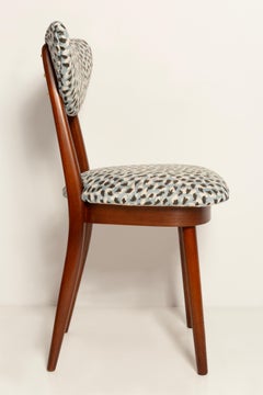 Mid Century Heart Chair in Blue Leopard Jacquard by Pierre Frey, Europe, 1960s