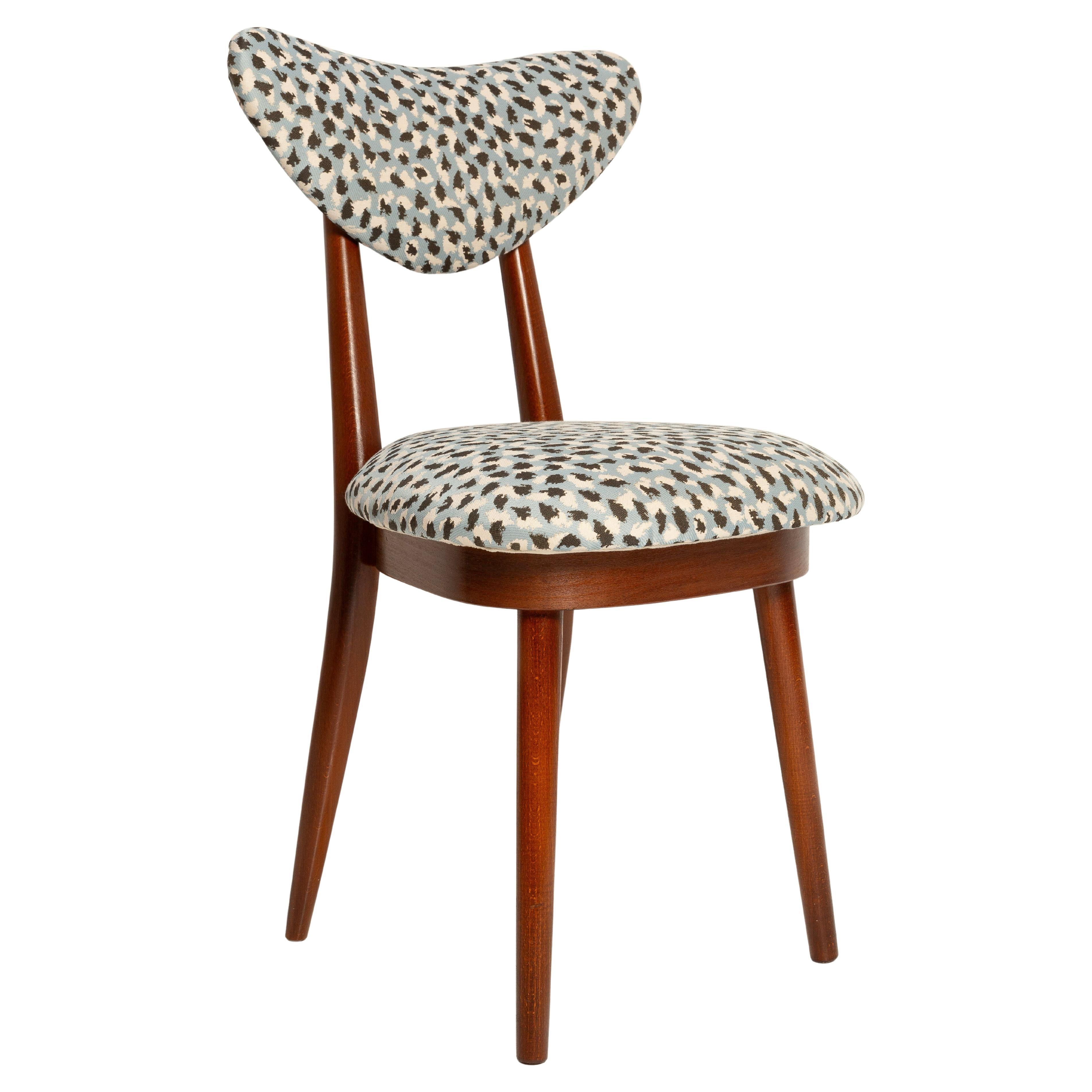 Mid Century Heart Chair in Blue Leopard Jacquard by Pierre Frey, Europe, 1960s