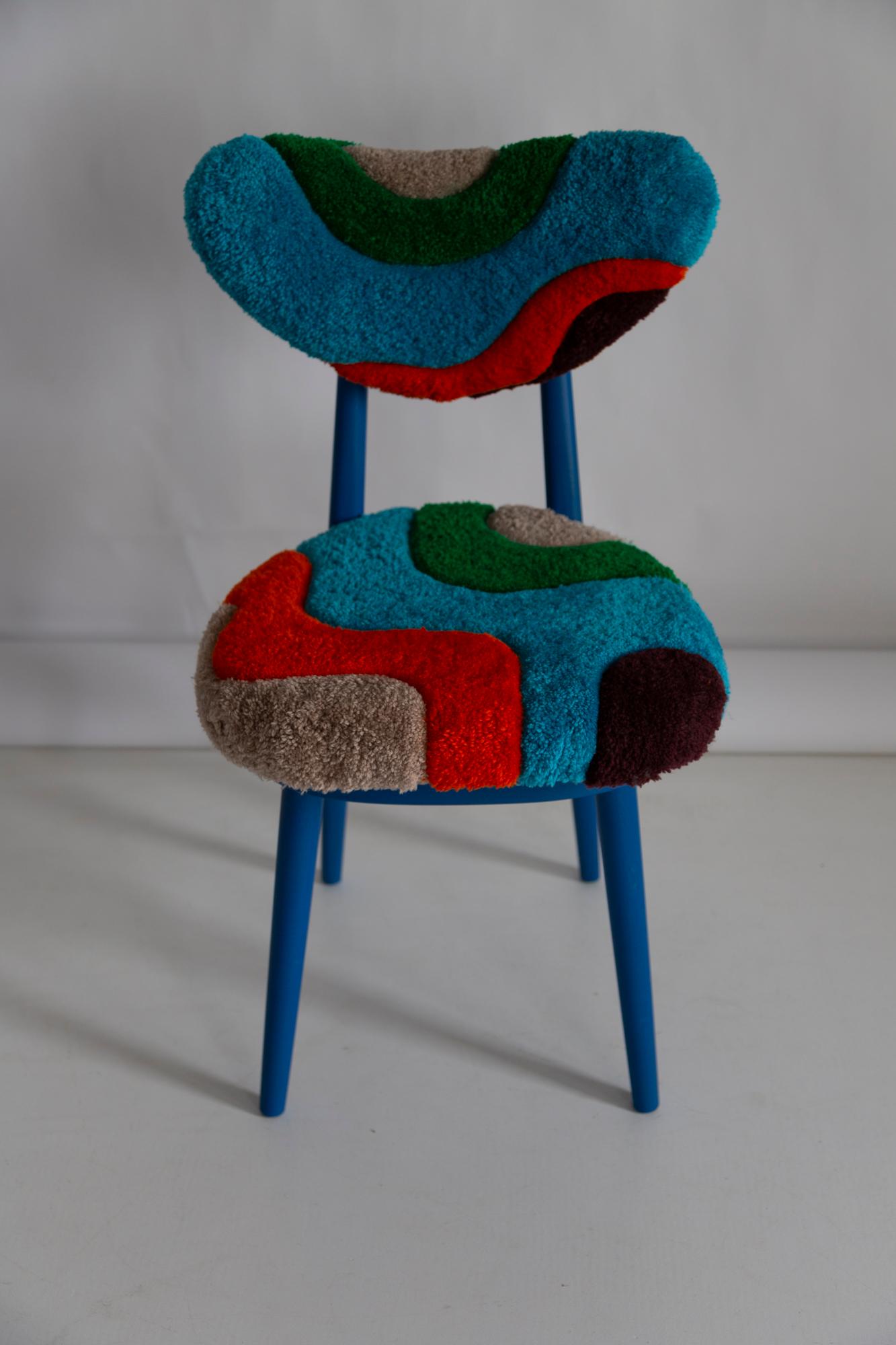 Mid Century Heart Chair in Hand Tufting Blue Green Wool, Europe, Poland, 1960s For Sale 3