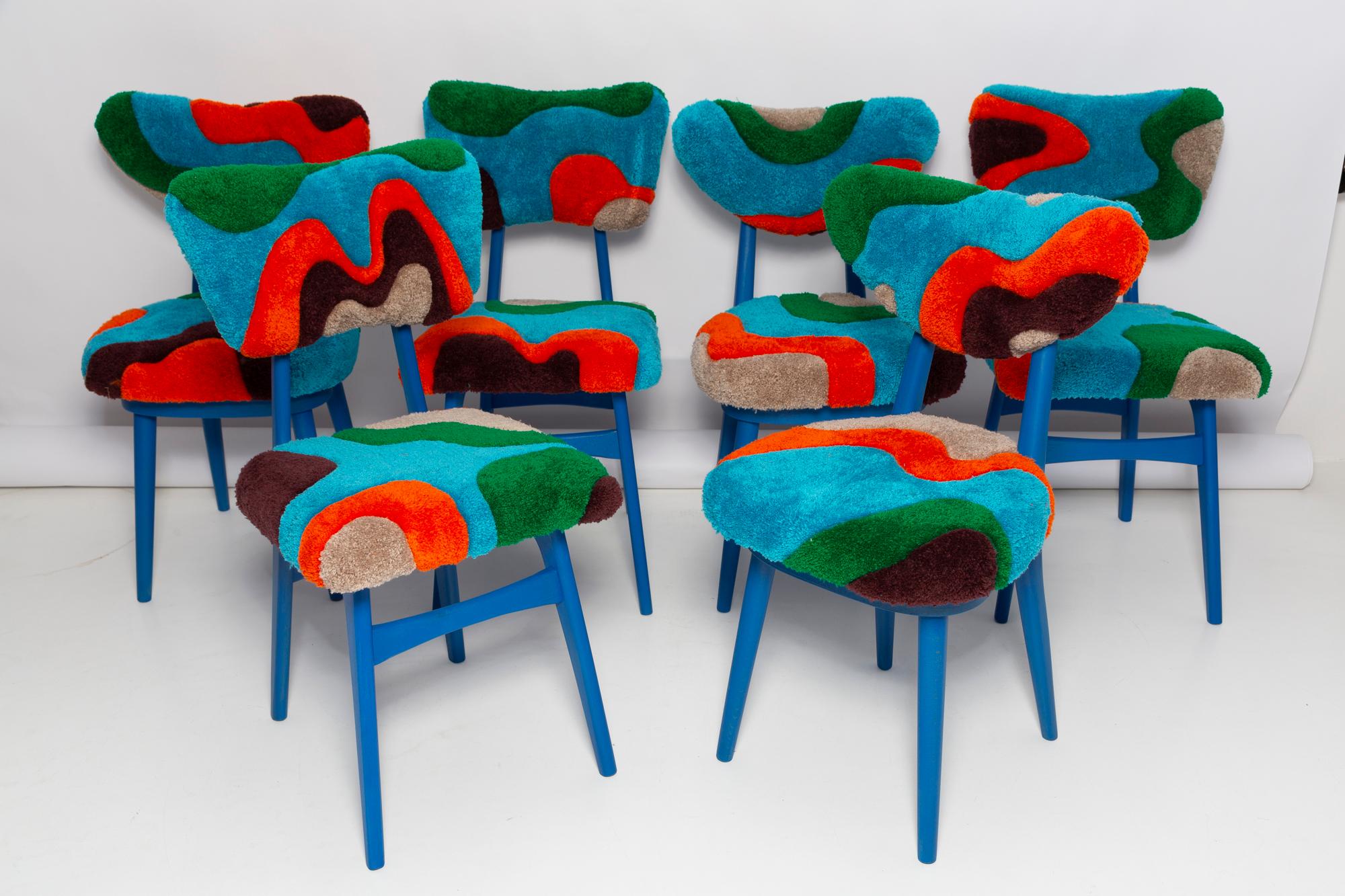Mid Century Heart Chair in Hand Tufting Blue Green Wool, Europe, Poland, 1960s For Sale 5