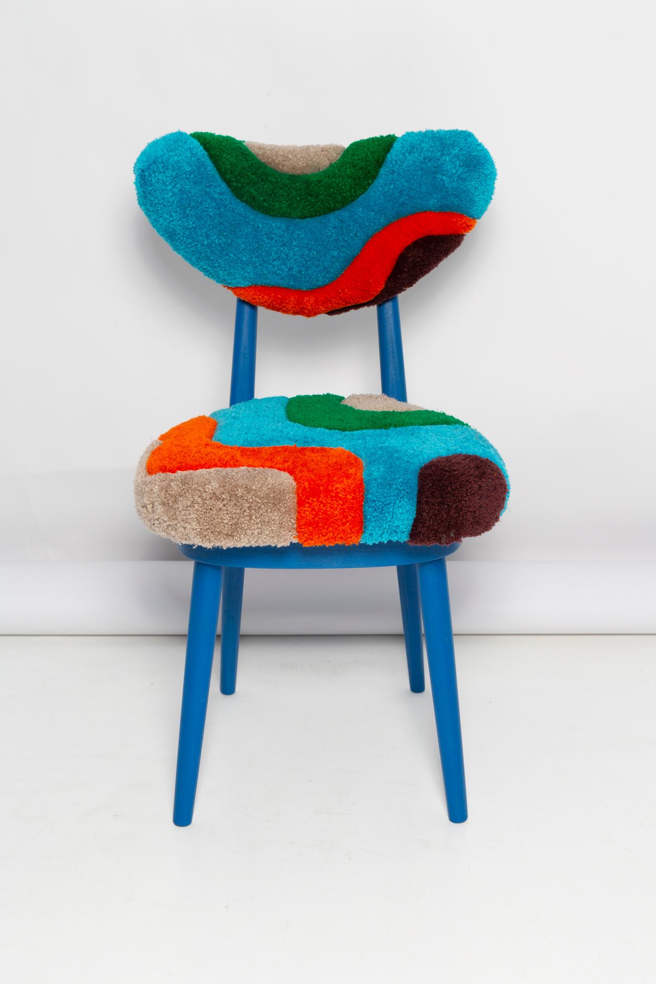 Mid-Century Modern Mid Century Heart Chair in Hand Tufting Blue Green Wool, Europe, Poland, 1960s For Sale