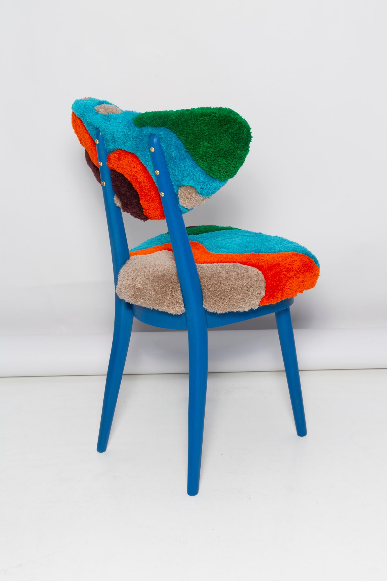 Fatto a mano Sedia a cuore di metà secolo in lana blu e verde con trapuntatura a mano, Europa, Polonia, anni '60 in vendita