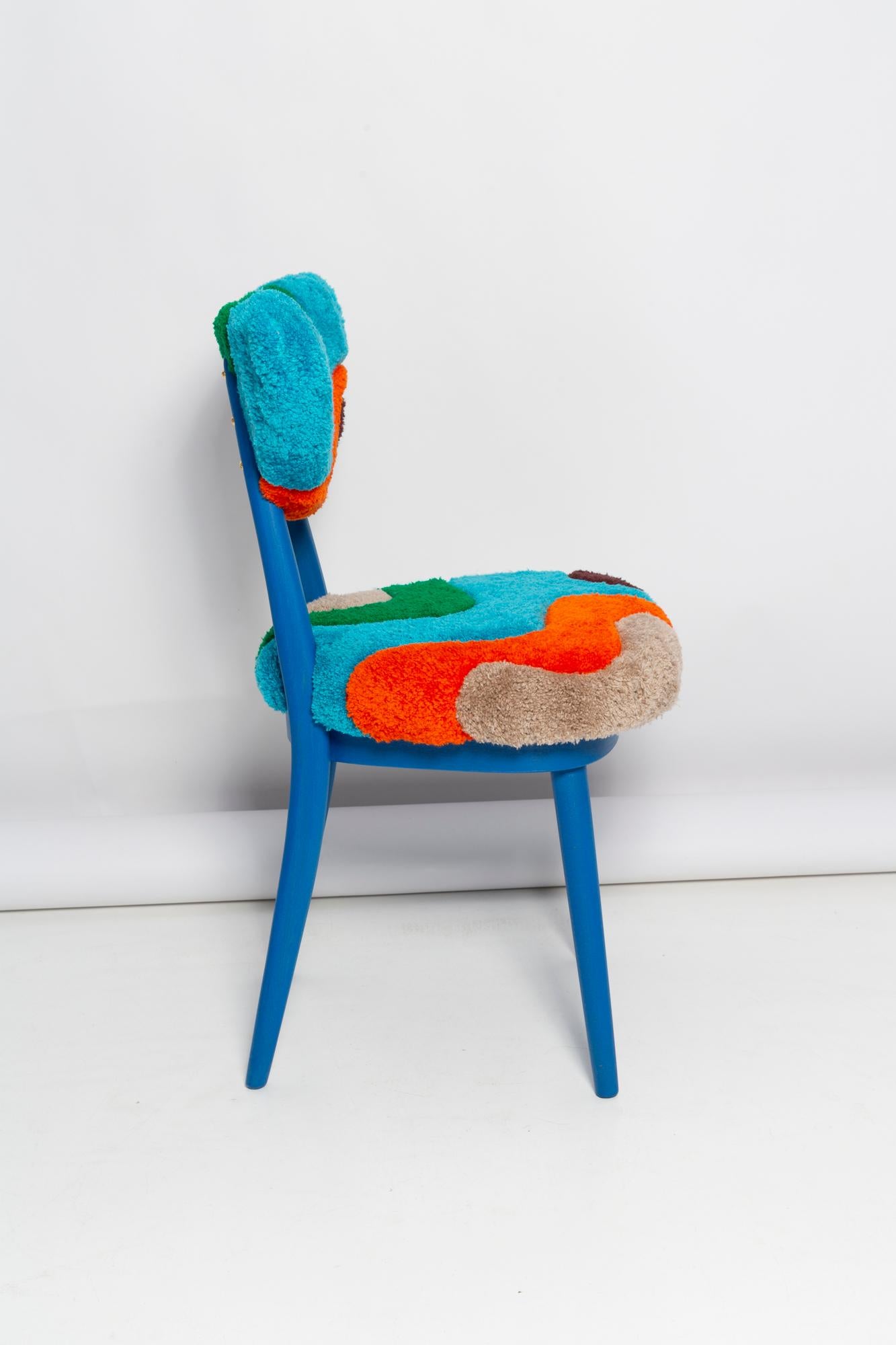 Hand-Crafted Mid Century Heart Chair in Hand Tufting Blue Green Wool, Europe, Poland, 1960s For Sale