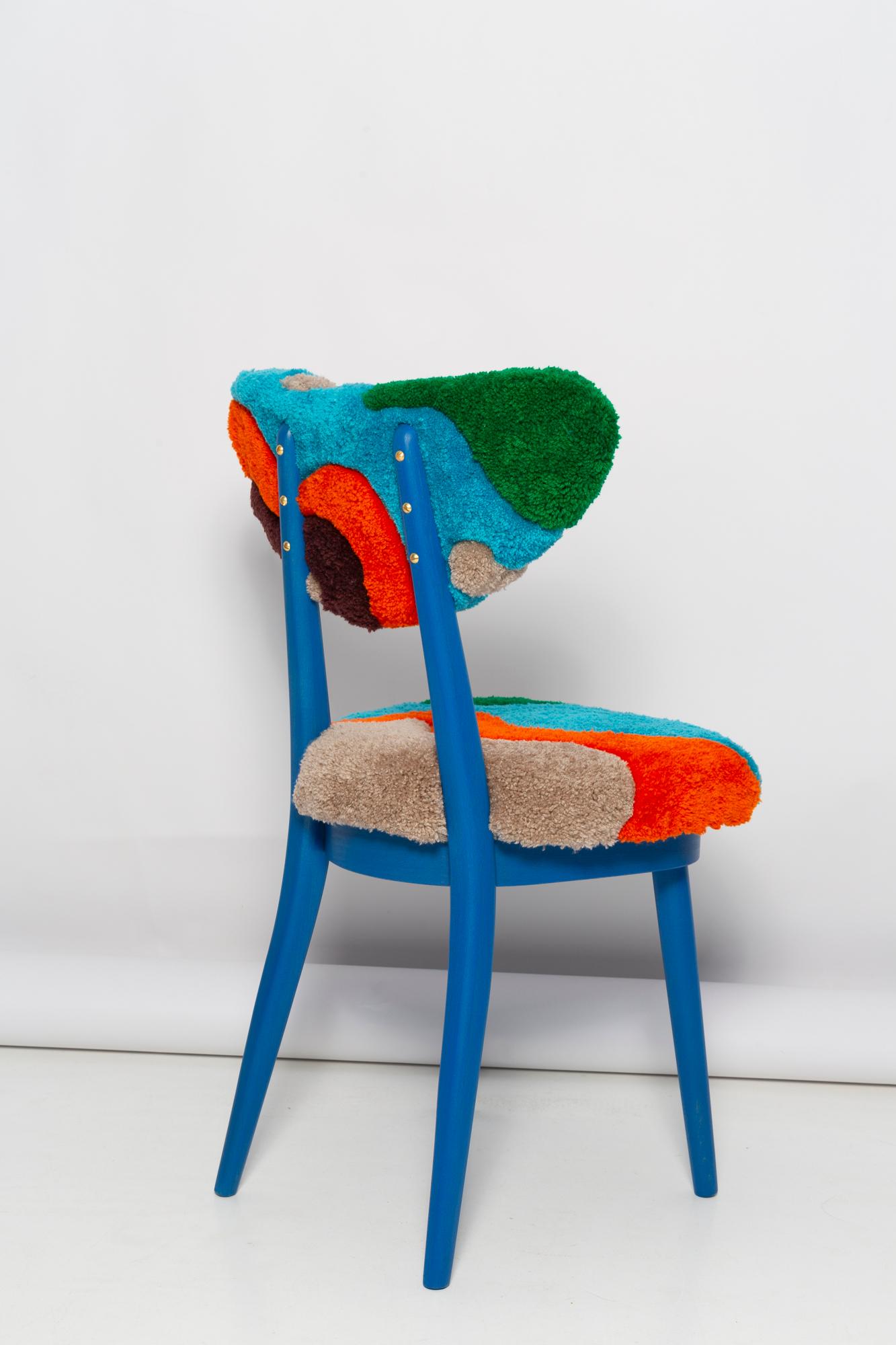Sedia a cuore di metà secolo in lana blu e verde con trapuntatura a mano, Europa, Polonia, anni '60 In condizioni ottime in vendita a 05-080 Hornowek, PL
