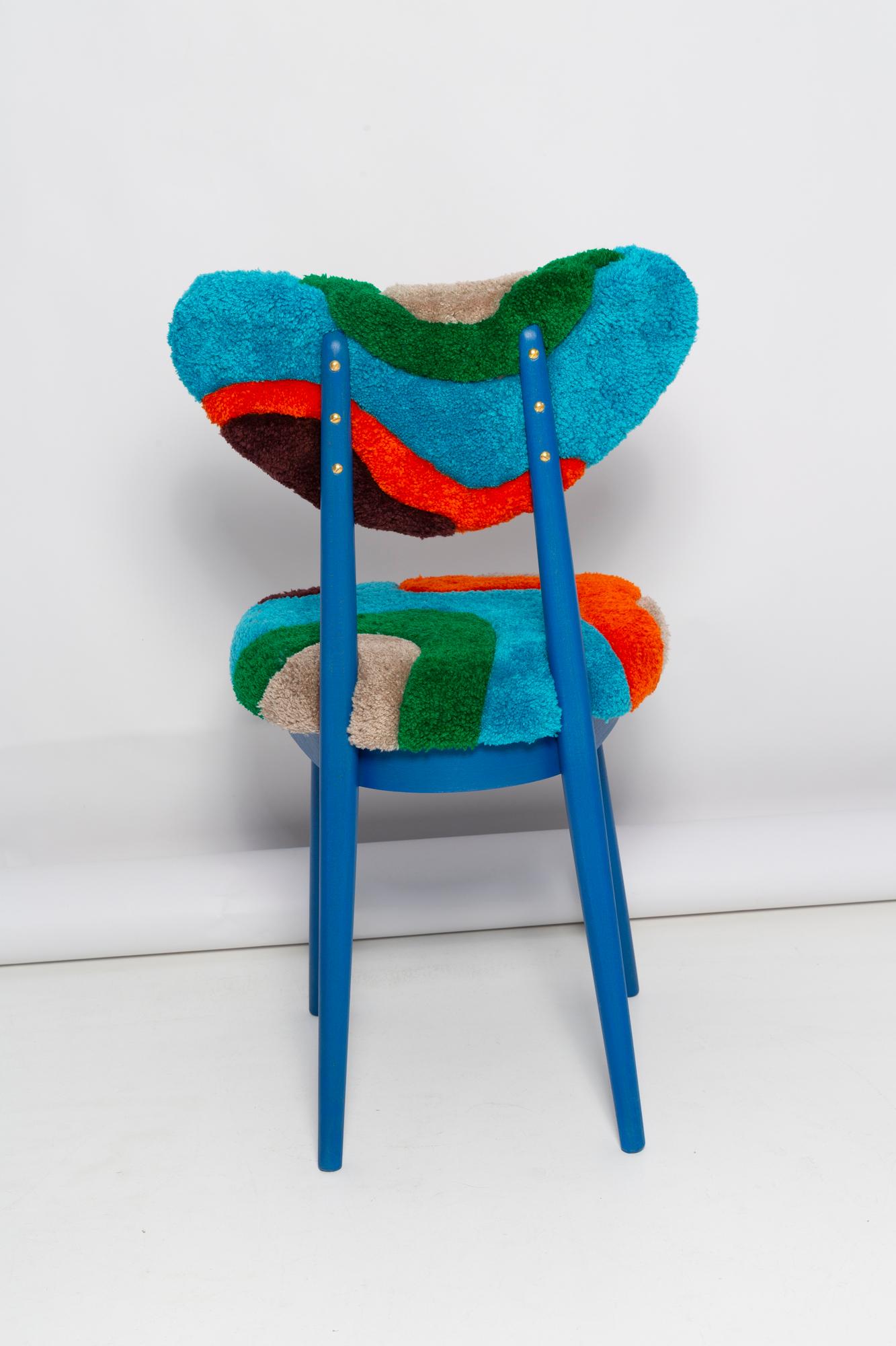 20th Century Mid Century Heart Chair in Hand Tufting Blue Green Wool, Europe, Poland, 1960s For Sale