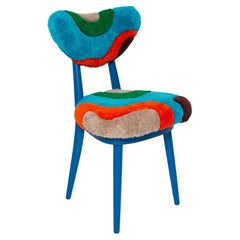 Sedia a cuore di metà secolo in lana blu e verde con trapuntatura a mano, Europa, Polonia, anni '60