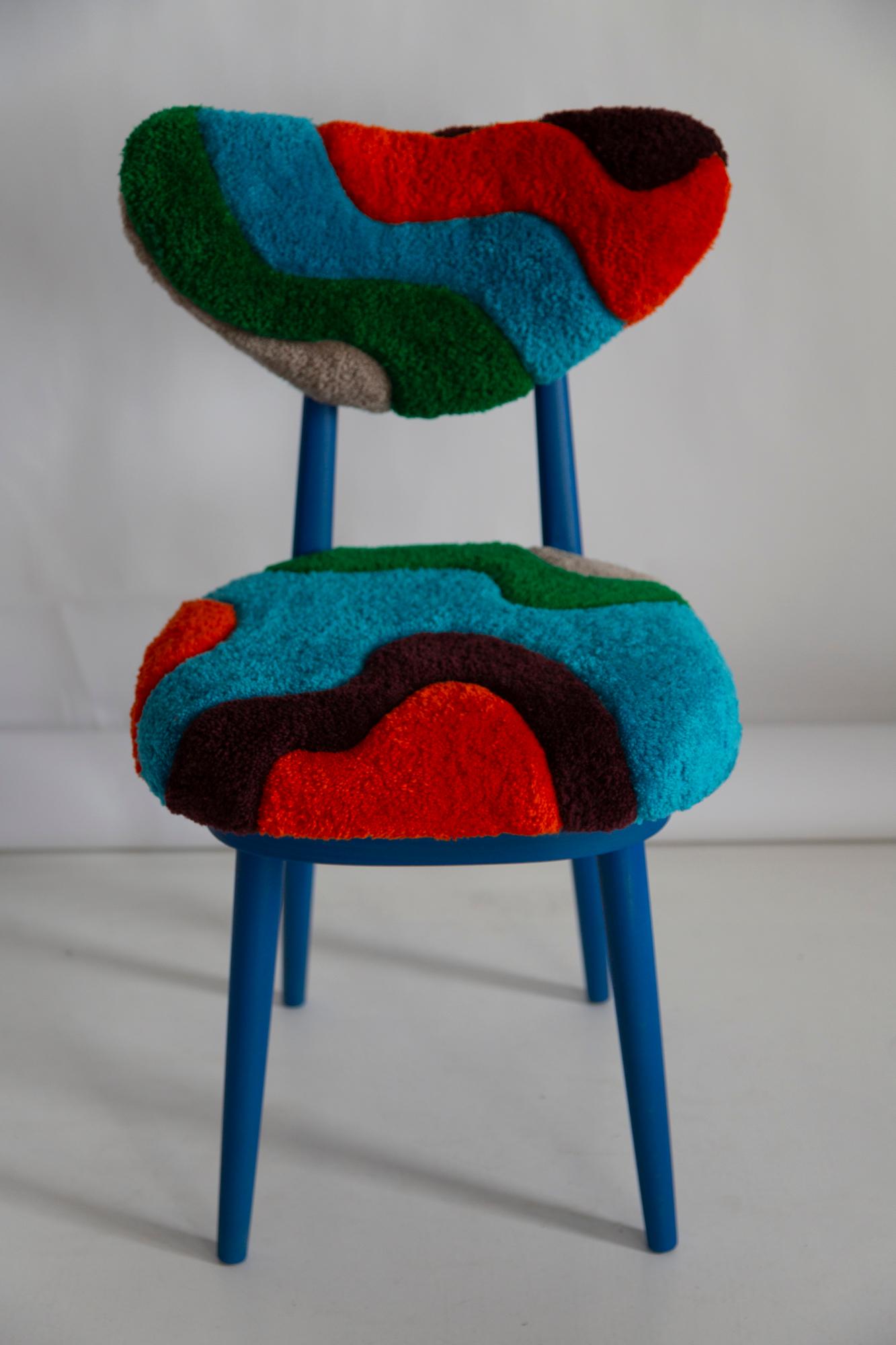 Sedia a cuore di metà secolo in lana blu con trapuntatura a mano, Europa, Polonia, anni '60 in vendita 3