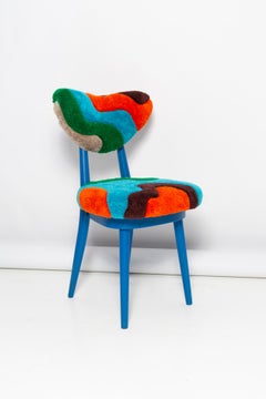 Mid Century Heart Chair in Hand Tufting Blue Wool, Europe, Poland, 1960s