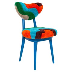 Mid Century Heart Chair in Hand Tufting Blue Wool, Europe, Poland, 1960s