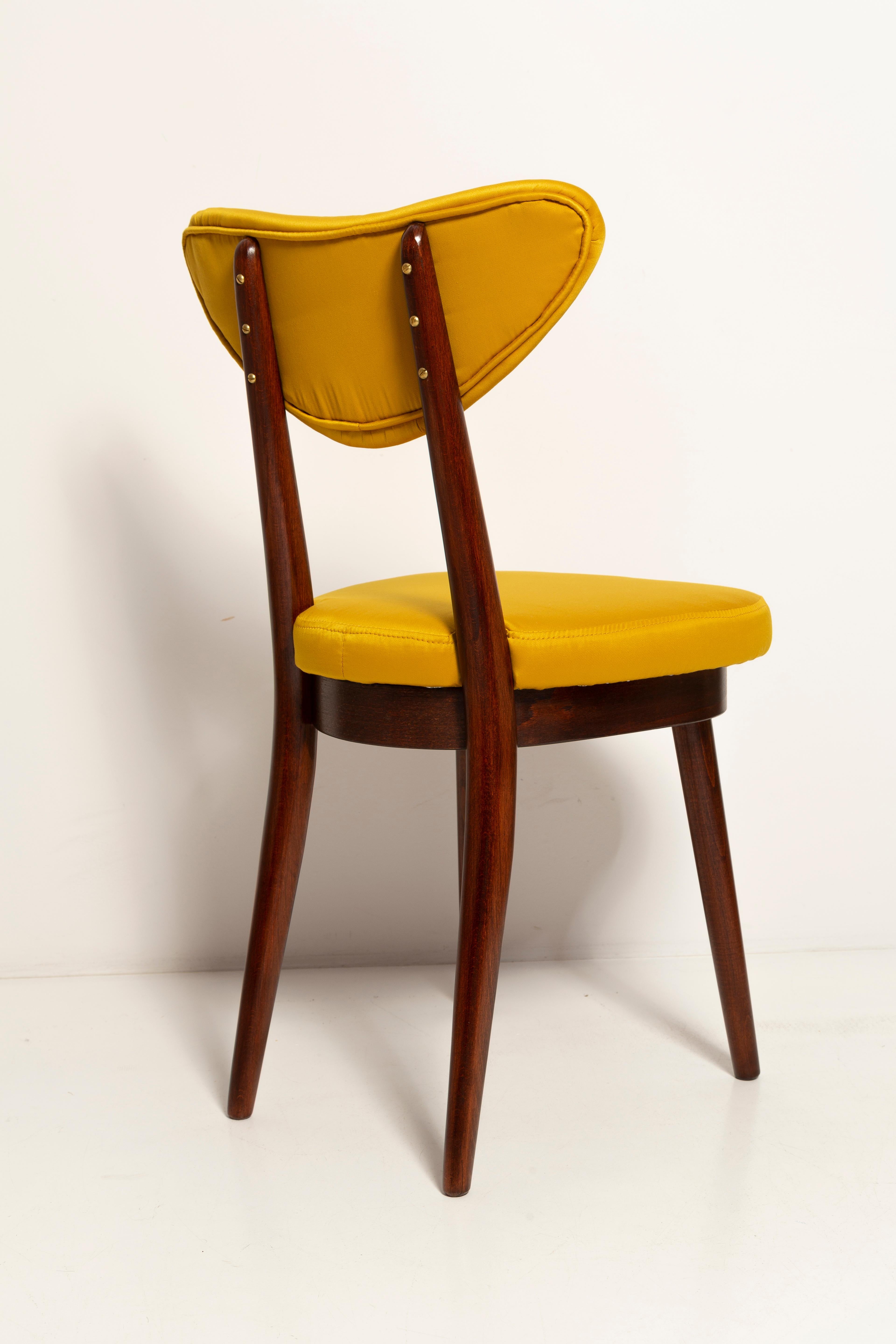 Midcentury Heart Chair in Yellow Satin Dedar Gildo Fabric, Europe, 1960s For Sale 2