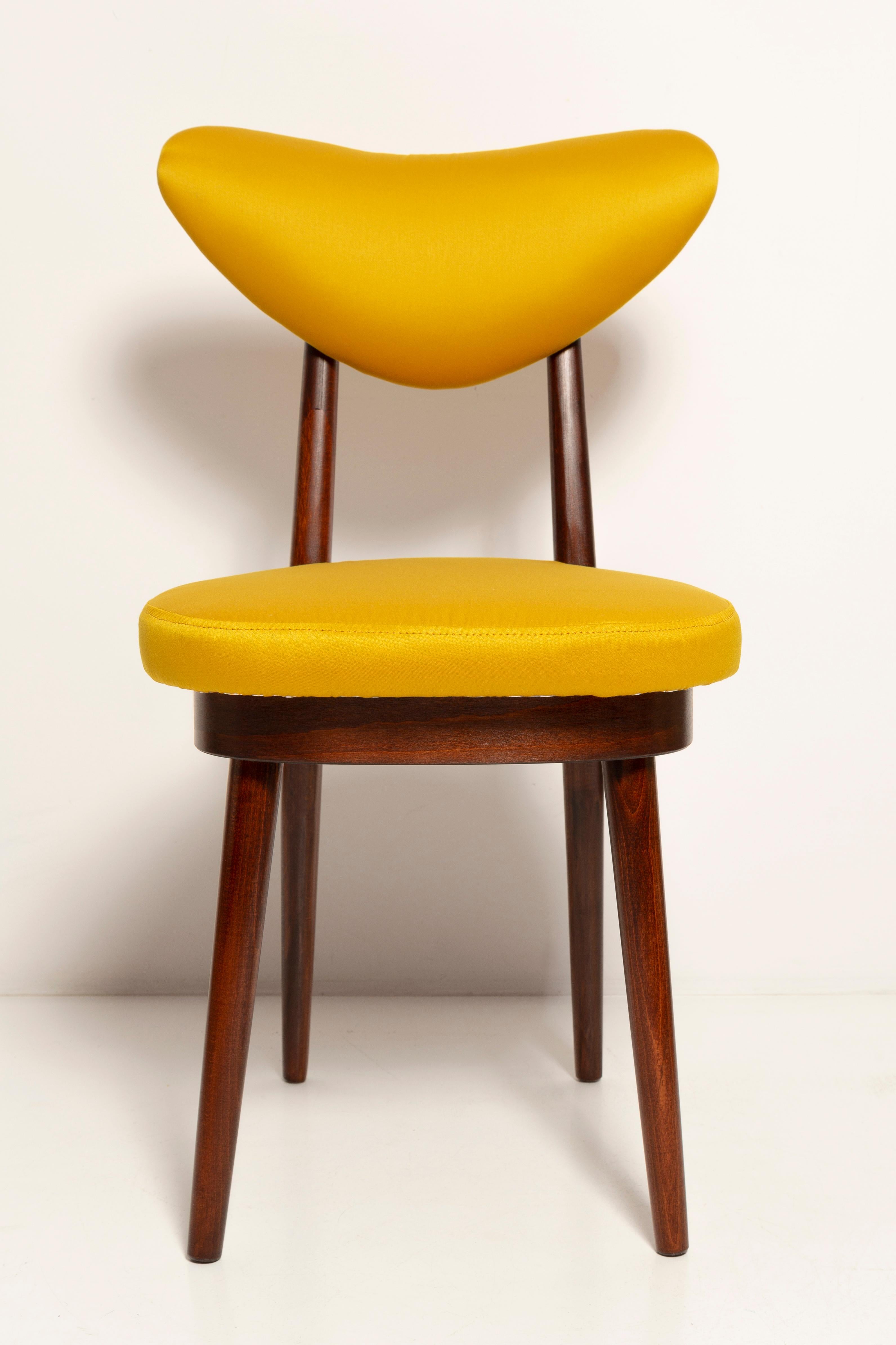 Midcentury Heart Chair in Yellow Satin Dedar Gildo Fabric, Europe, 1960s For Sale 5
