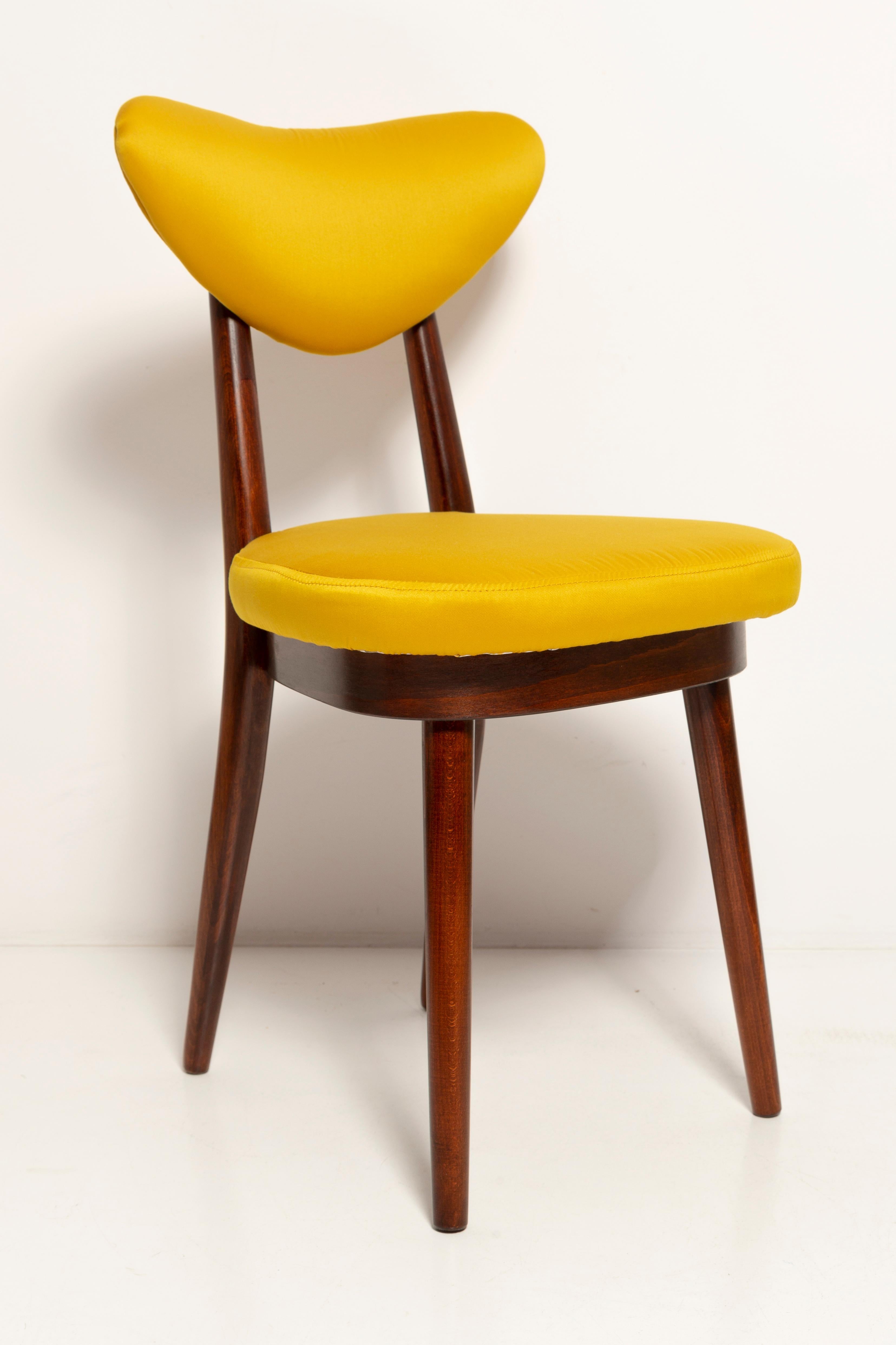 20th Century Midcentury Heart Chair in Yellow Satin Dedar Gildo Fabric, Europe, 1960s For Sale