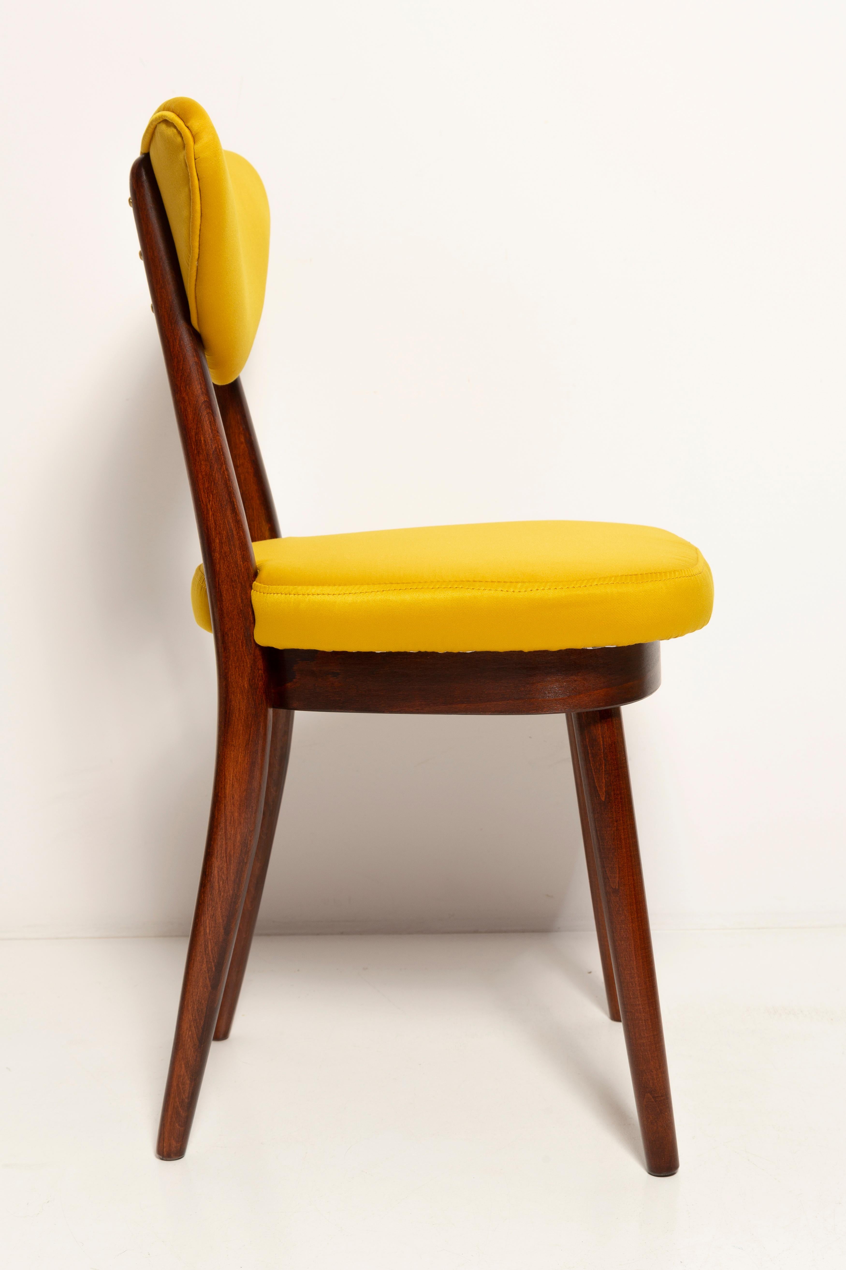 Velvet Midcentury Heart Chair in Yellow Satin Dedar Gildo Fabric, Europe, 1960s For Sale