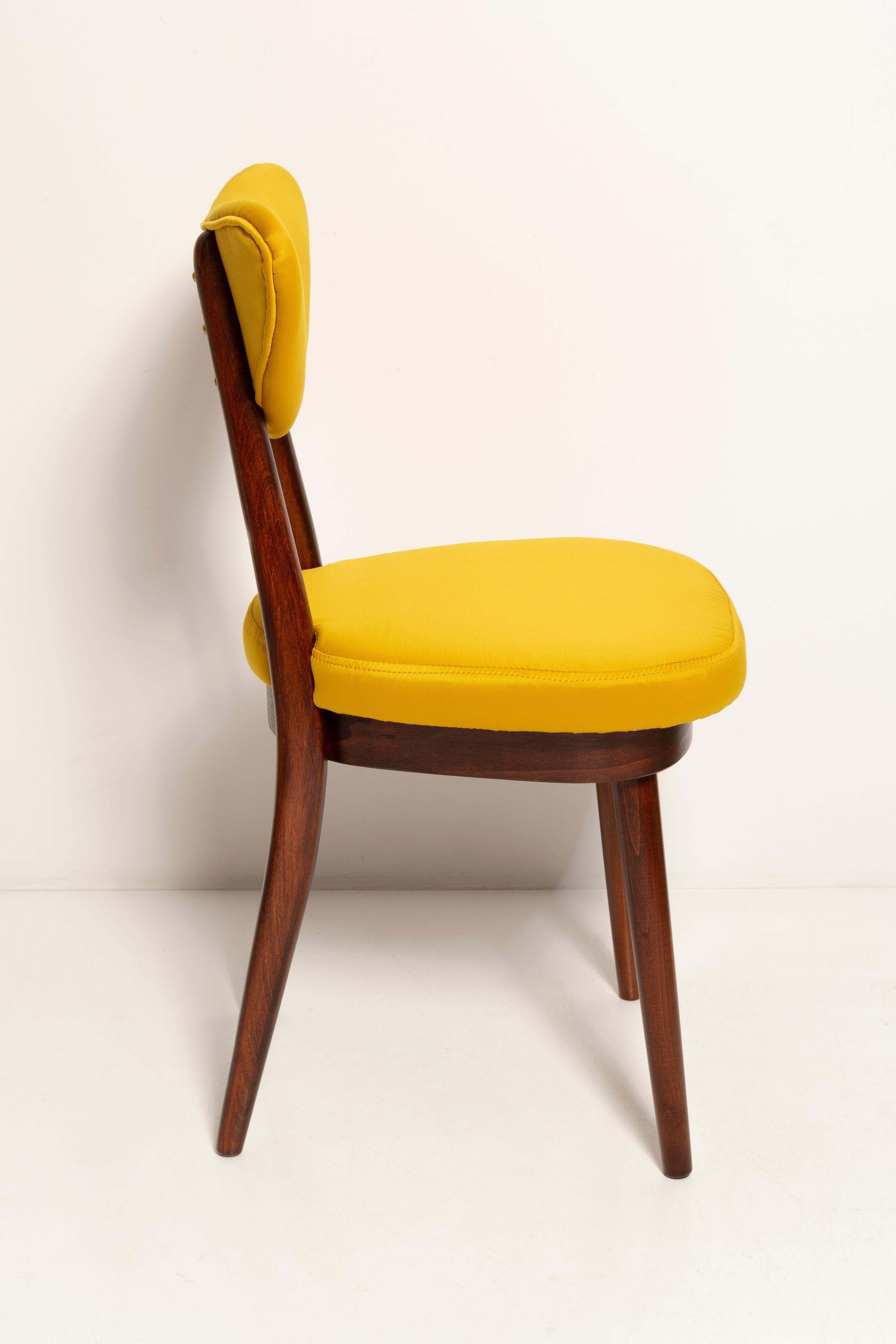 Midcentury Heart Chair in Yellow Satin Dedar Gildo Fabric, Europe, 1960s For Sale 1
