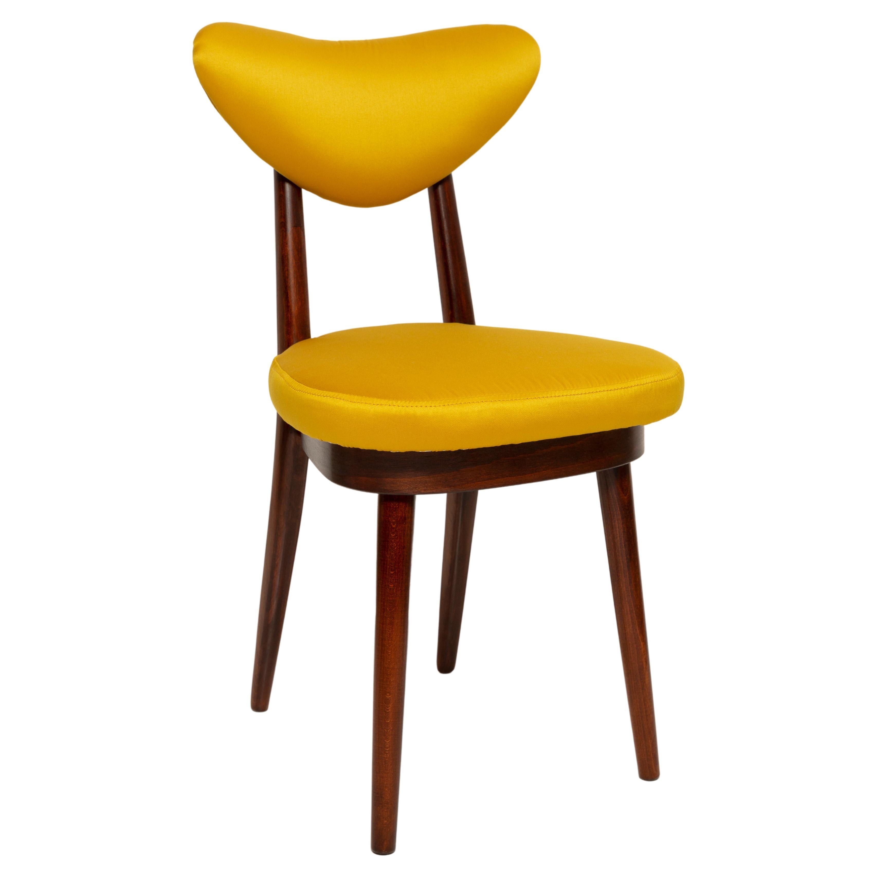 Midcentury Heart Chair in Yellow Satin Dedar Gildo Fabric, Europe, 1960s For Sale