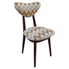 Mid Century Heart Chair, Yellow Gaston Daniela Jacquard, Dark Wood, Europe 1960s