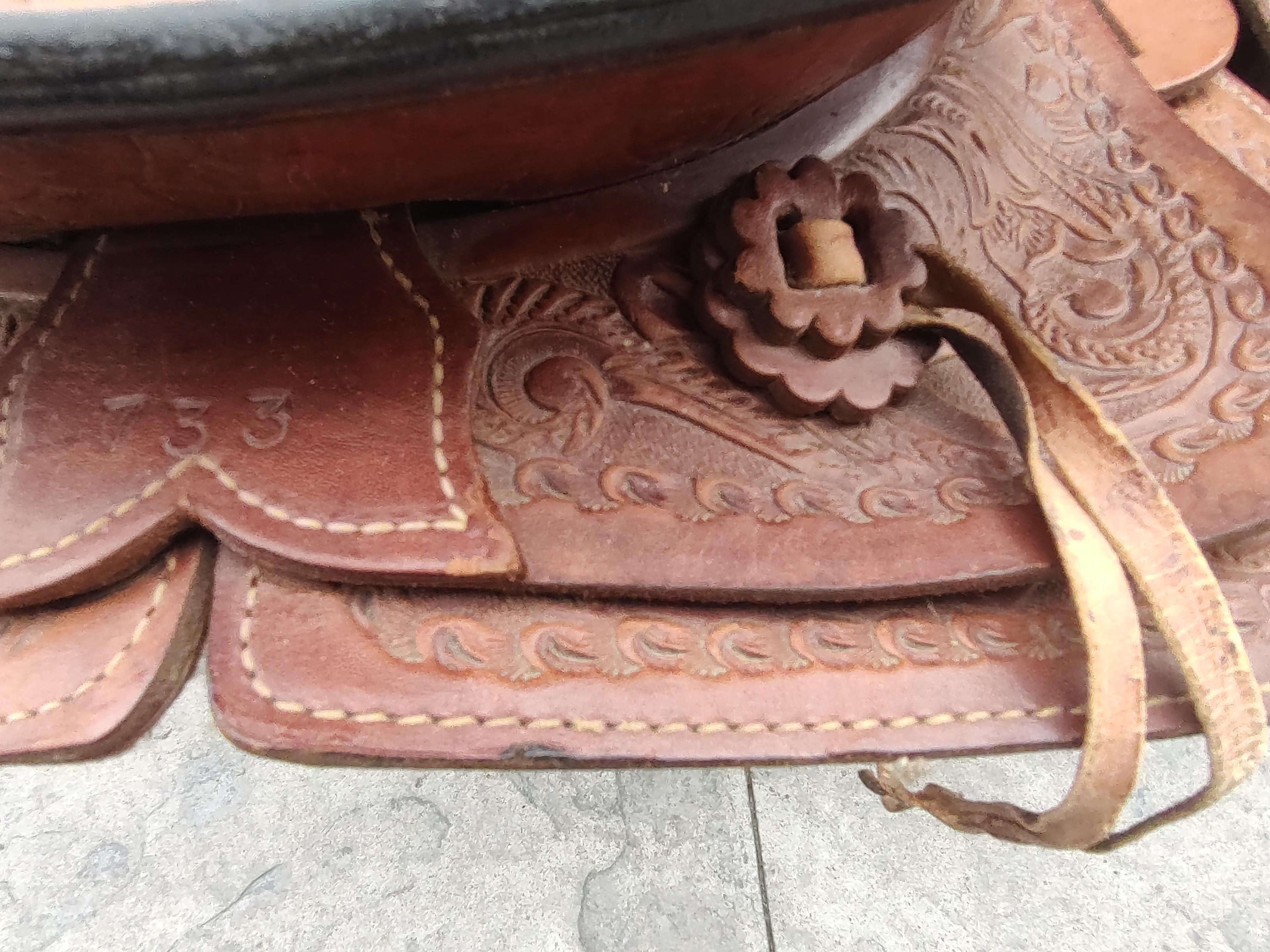 Mid-20th Century Mid Century Heavily Tooled Western Leather Saddle For Sale